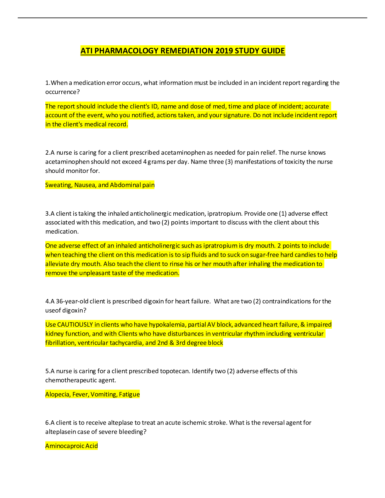 Preview of ATI PHARMACOLOGY REMEDIATION 2019 STUDY GUIDE
