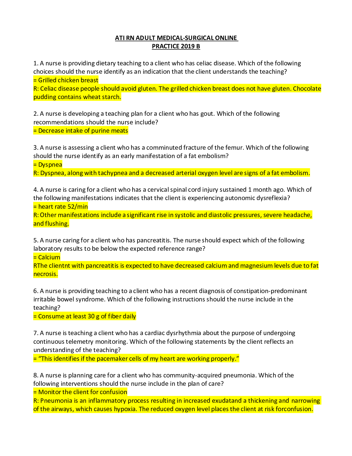 Preview of ATI RN ADULT MEDICAL-SURGICAL ONLINE PRACTICE 2019 B