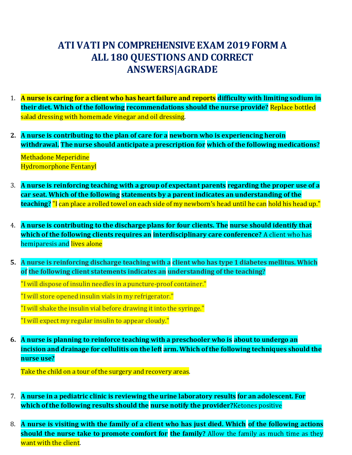 Preview image for ATI VATI PN COMPREHENSIVE EXAM 2019 FORM A ALL 180 QUESTIONS AND CORRECT ANSWERS|AGRADE