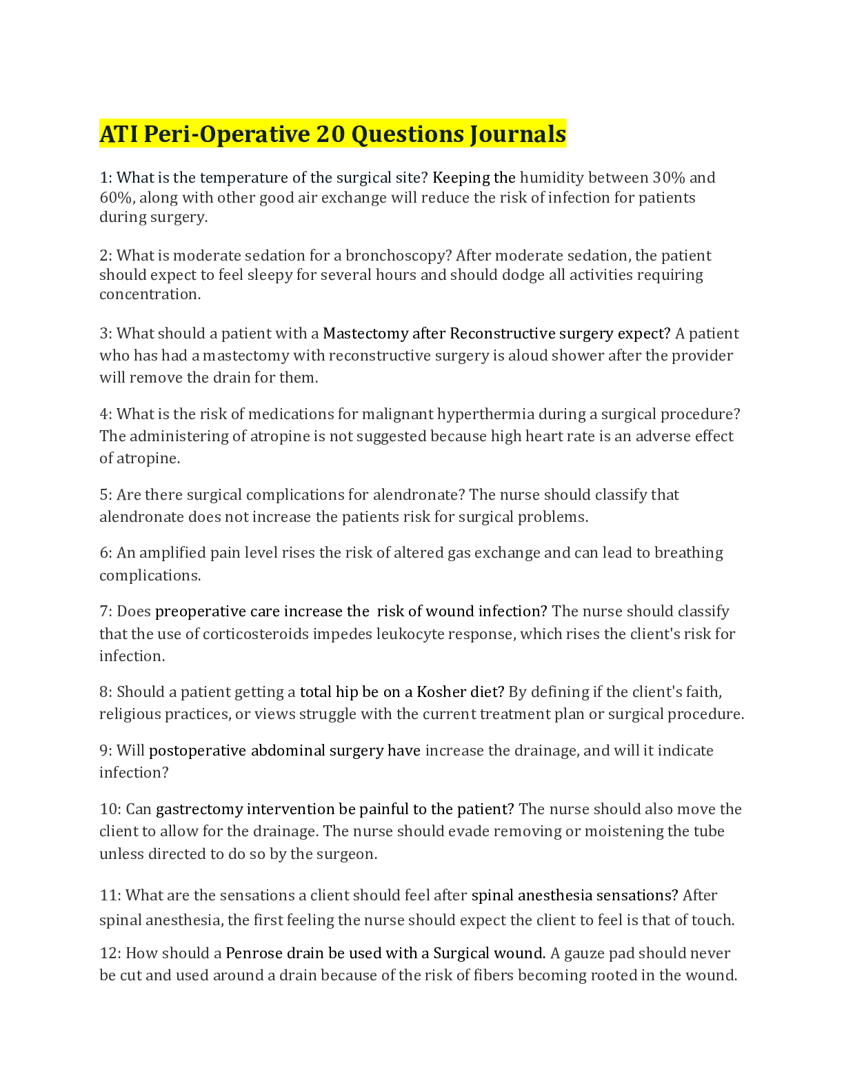 Preview image for ATI Peri-Operative 20 Questions Journals| ATI- Perioperative Journals, latest 2020.