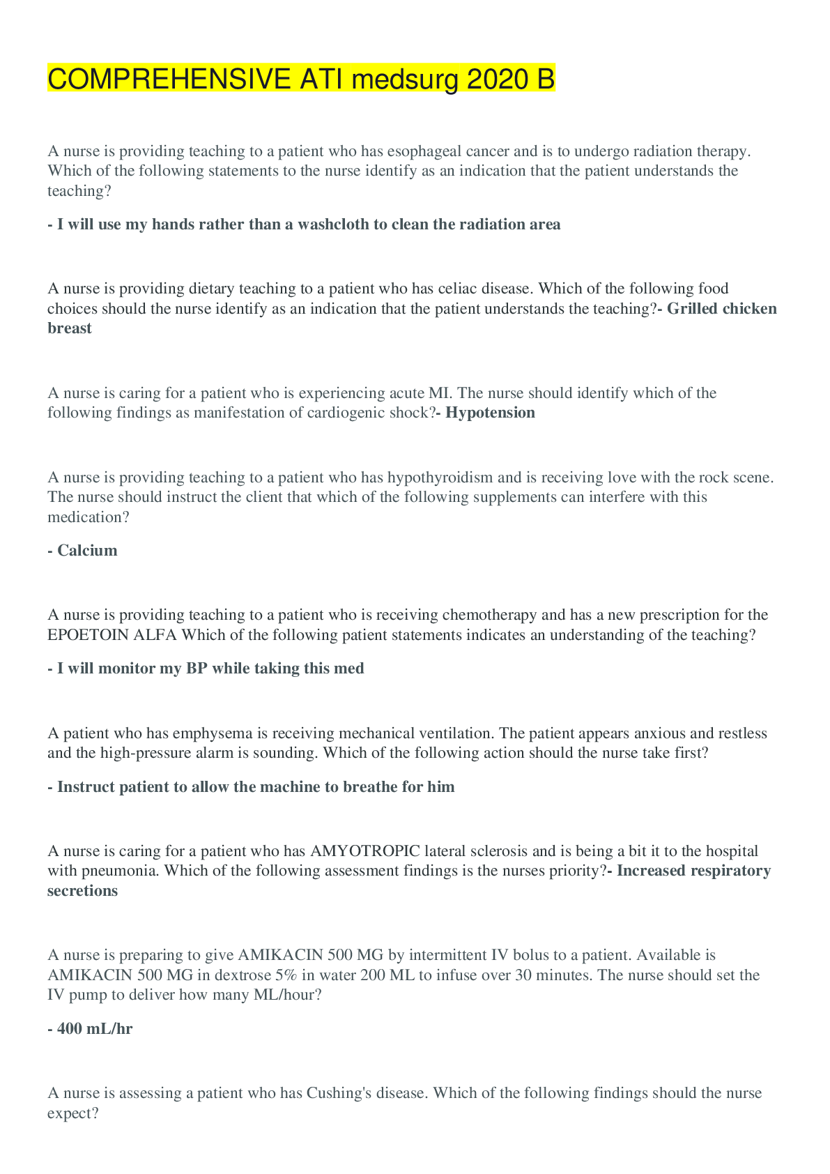 Preview image for COMPREHENSIVE ATI medsurg 2020 B,100% CORRECT