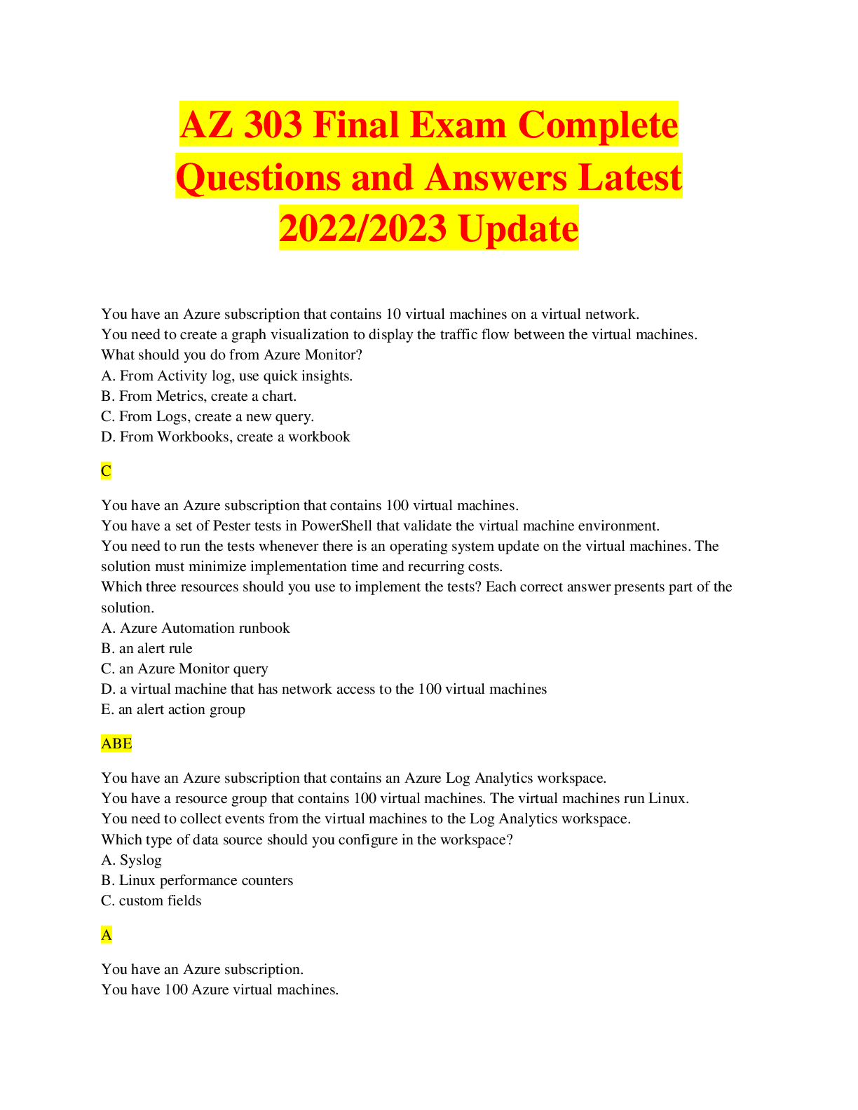 AZ 303 Final Exam Complete Questions and Answers Latest 2022/2023 ...