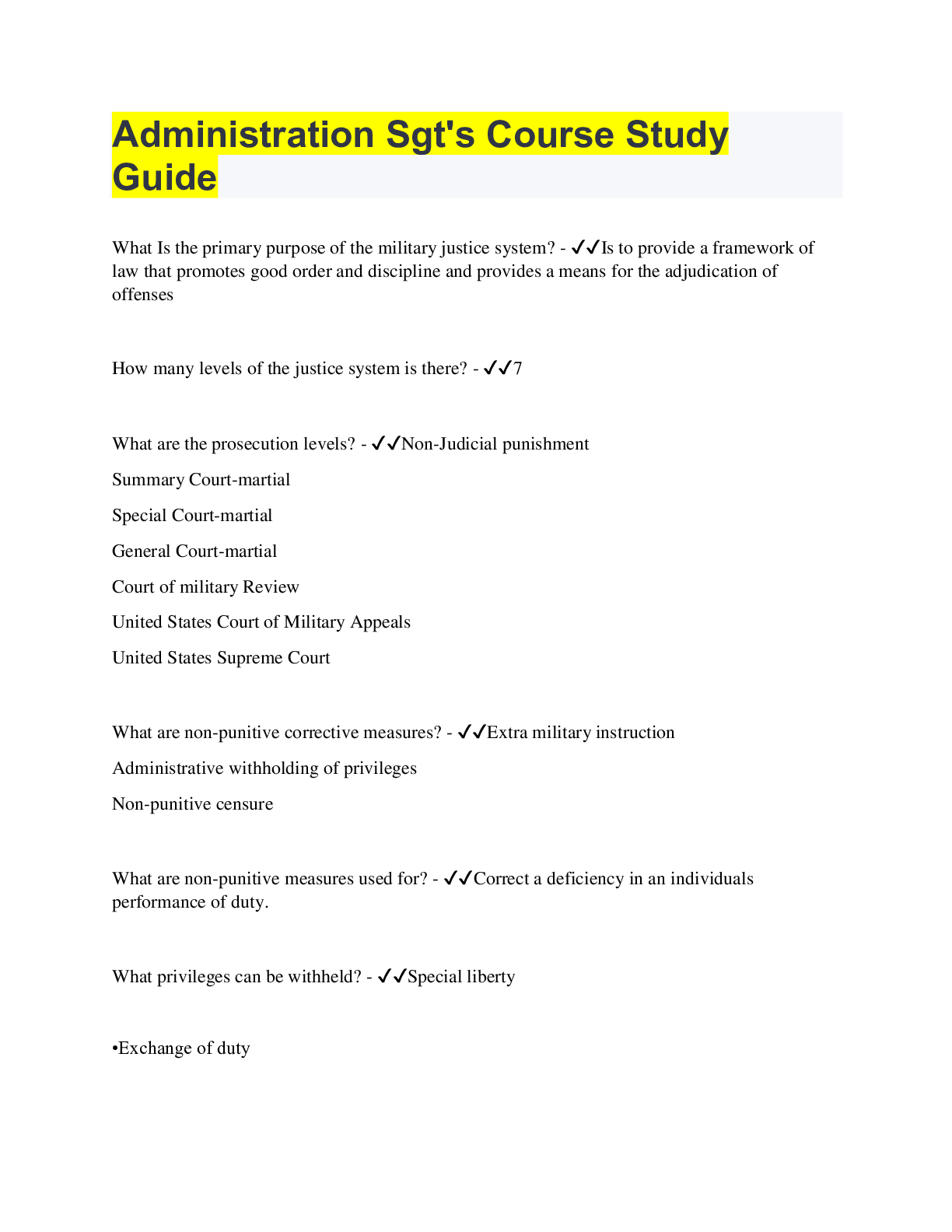Administration Sgt's Course Study Guide - Scholarfriends