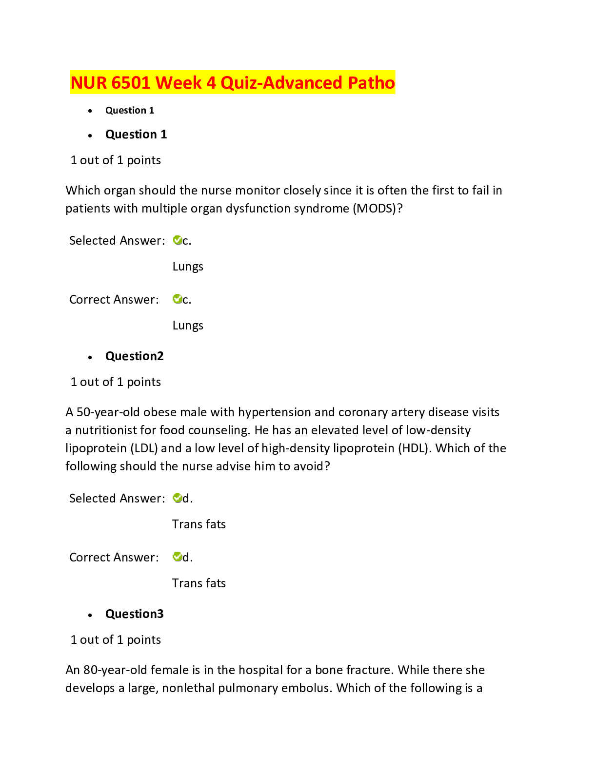 Preview image of NUR 6501 Week 4 Quiz-Advanced Patho ,100% CORRECT document