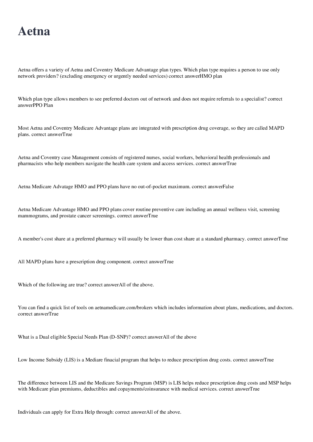 Preview image for Aetna exam 2022/2023 with 100% correct answers