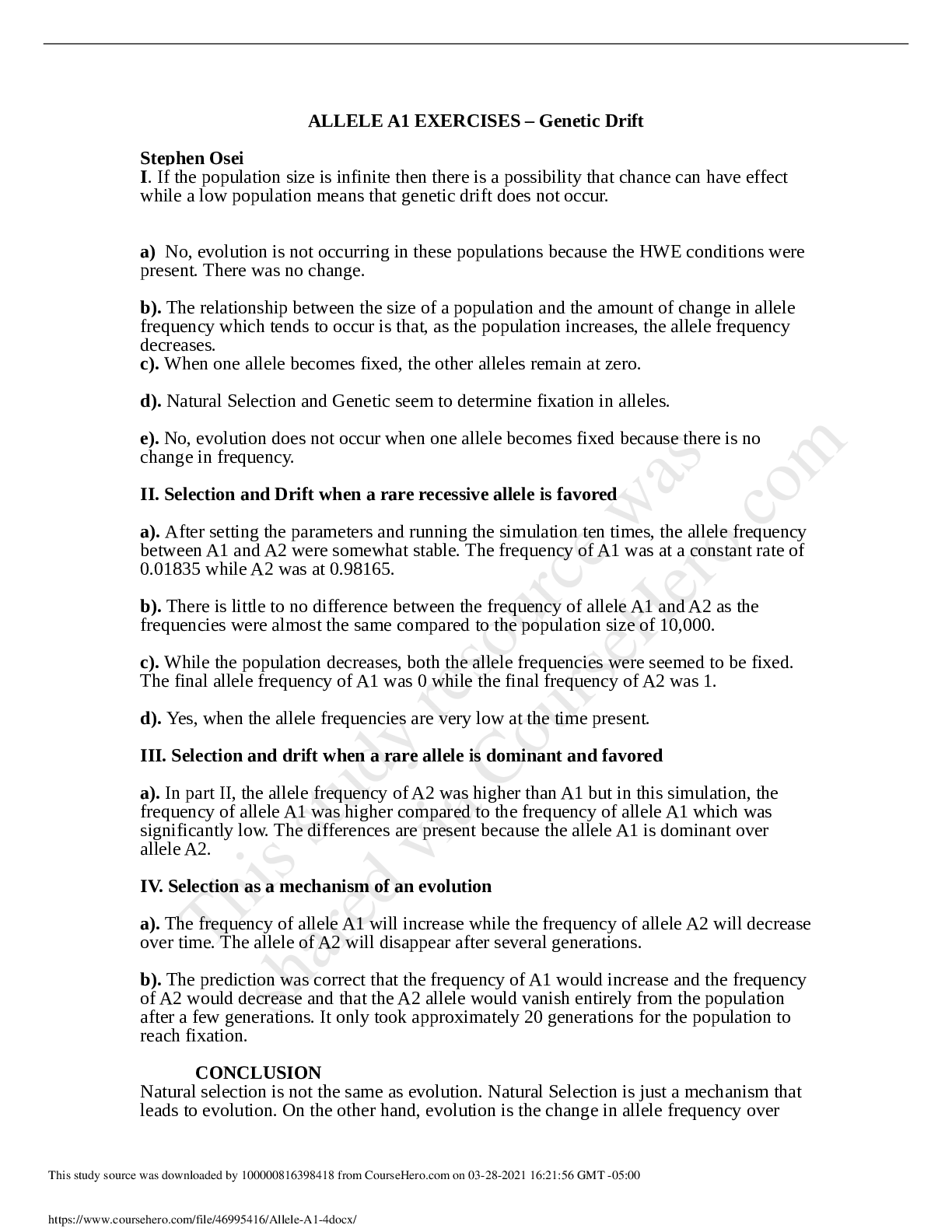 Preview image of Rowan University - BIOL EVOLUTIONAAllele A1 4 document