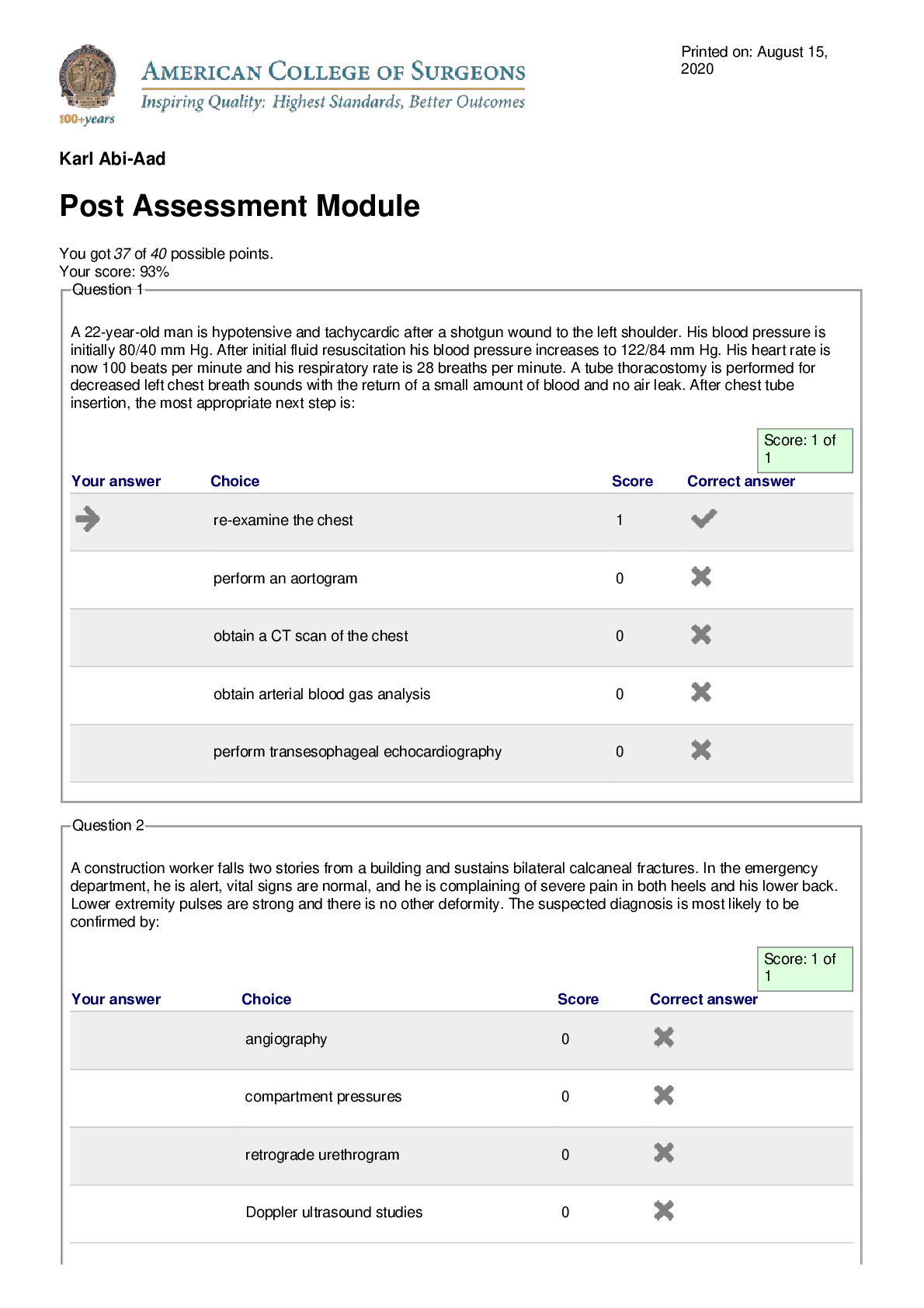 Preview of American College of Surgeons _ Online Learning. Post Assessment Module, 2020. Answers Prov