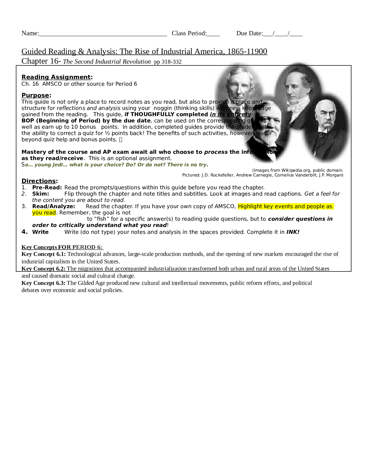 Preview of South Pointe High School APUSH 101 Amsco+Chapter+16finished