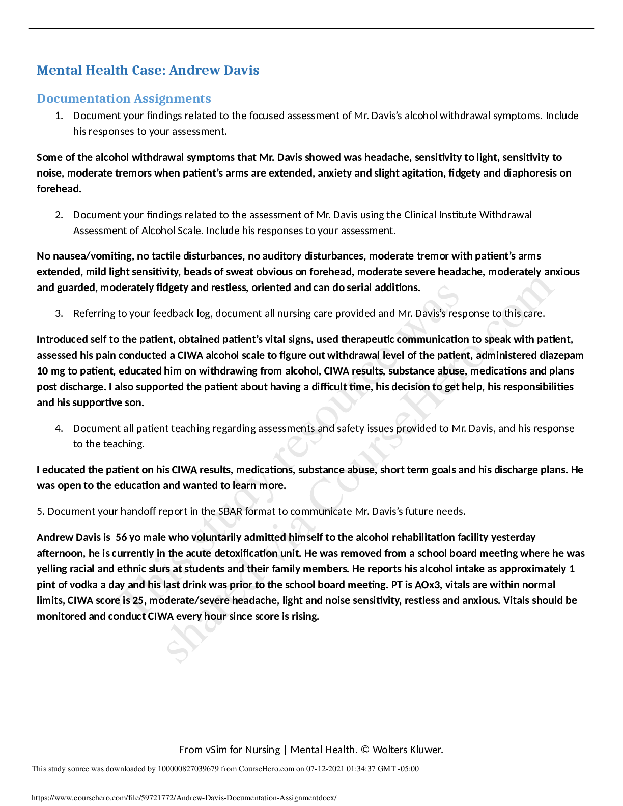 Preview image of Andrew Davis Documentation Assignment.WELL EXPLAINED WITH CORRECT ANSWERS. document