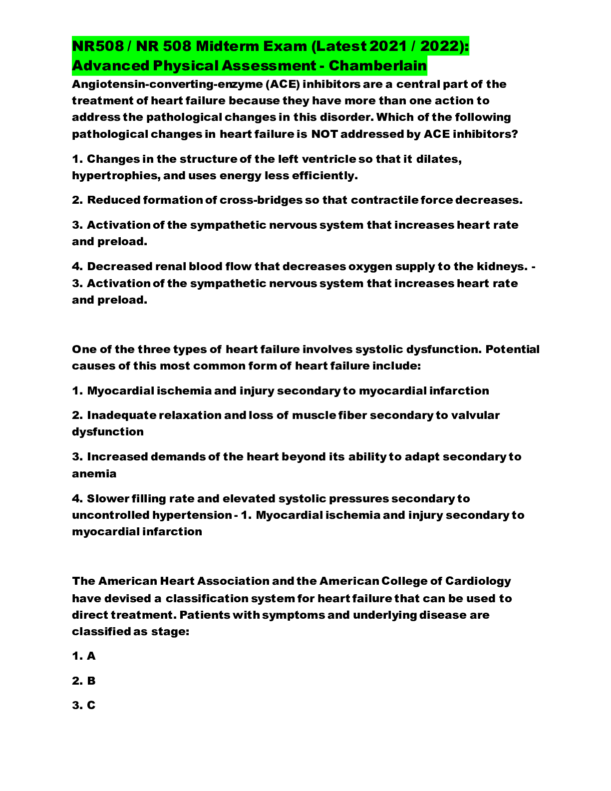 Preview image for NR508 / NR 508 Midterm Exam (Latest 2021 / 2022): Advanced Physical Assessment - Chamberlain