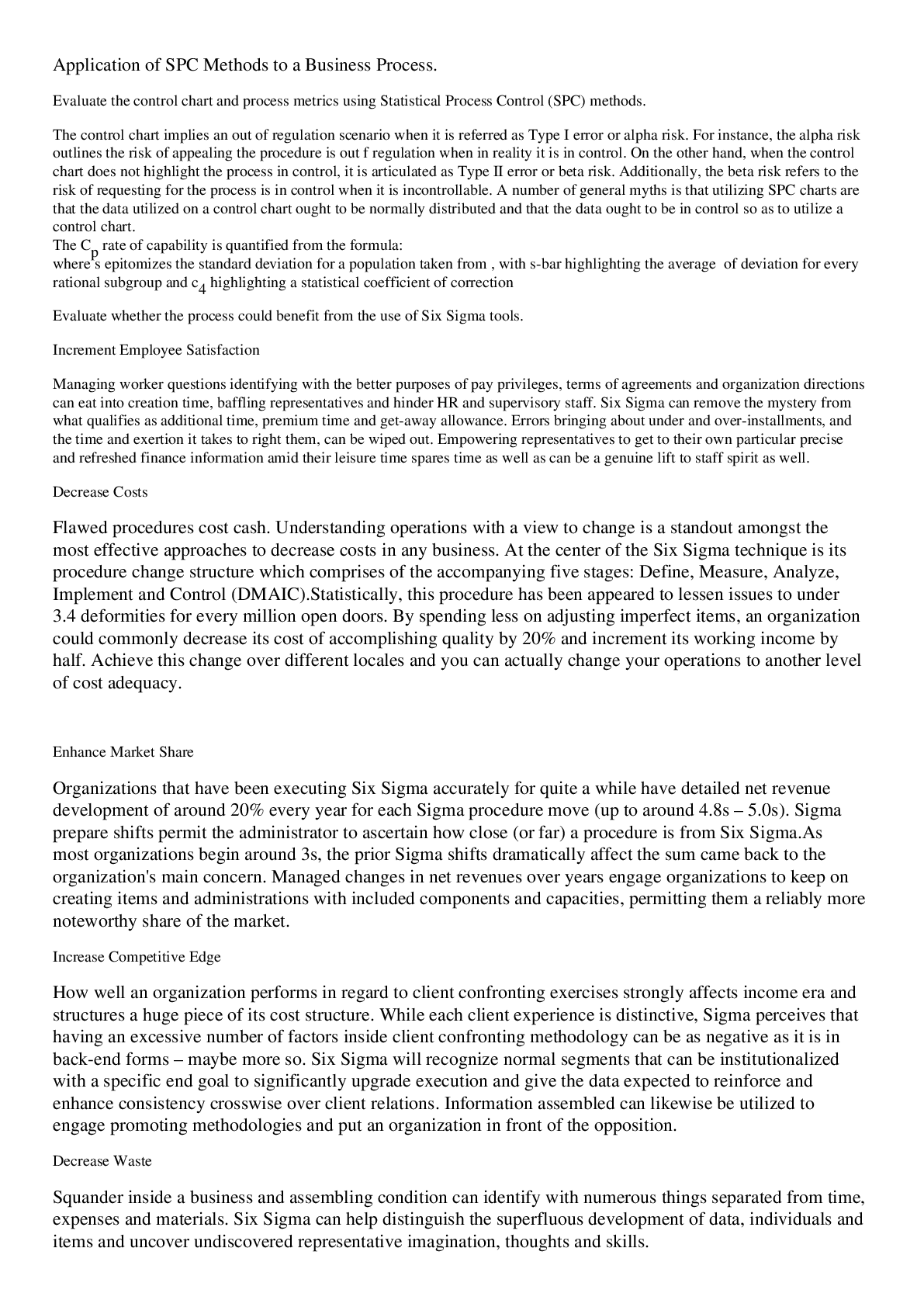 Preview image of [Solved] Application of SPC Methods to a Business Process. document
