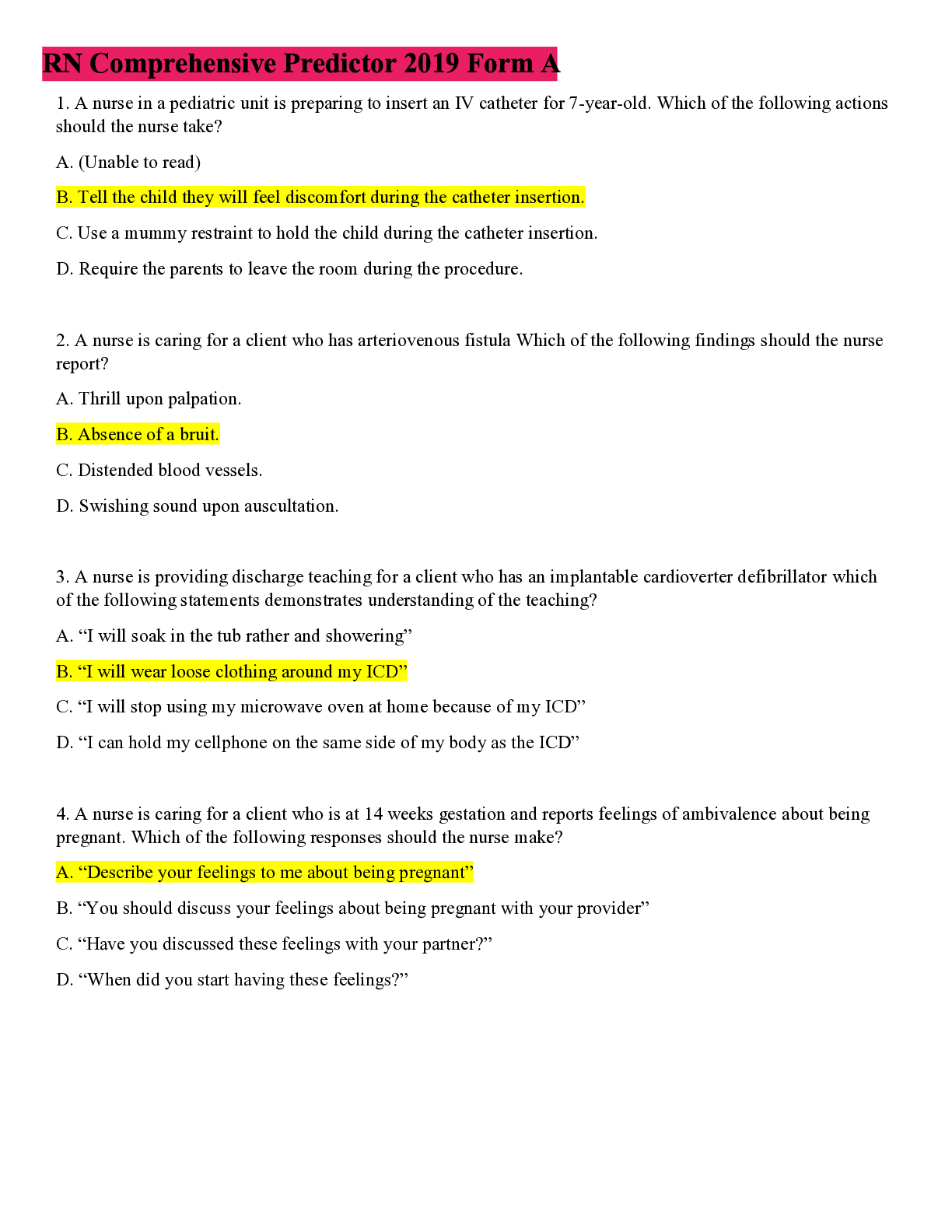 Preview image of RN Comprehensive Predictor 2019 Form A document