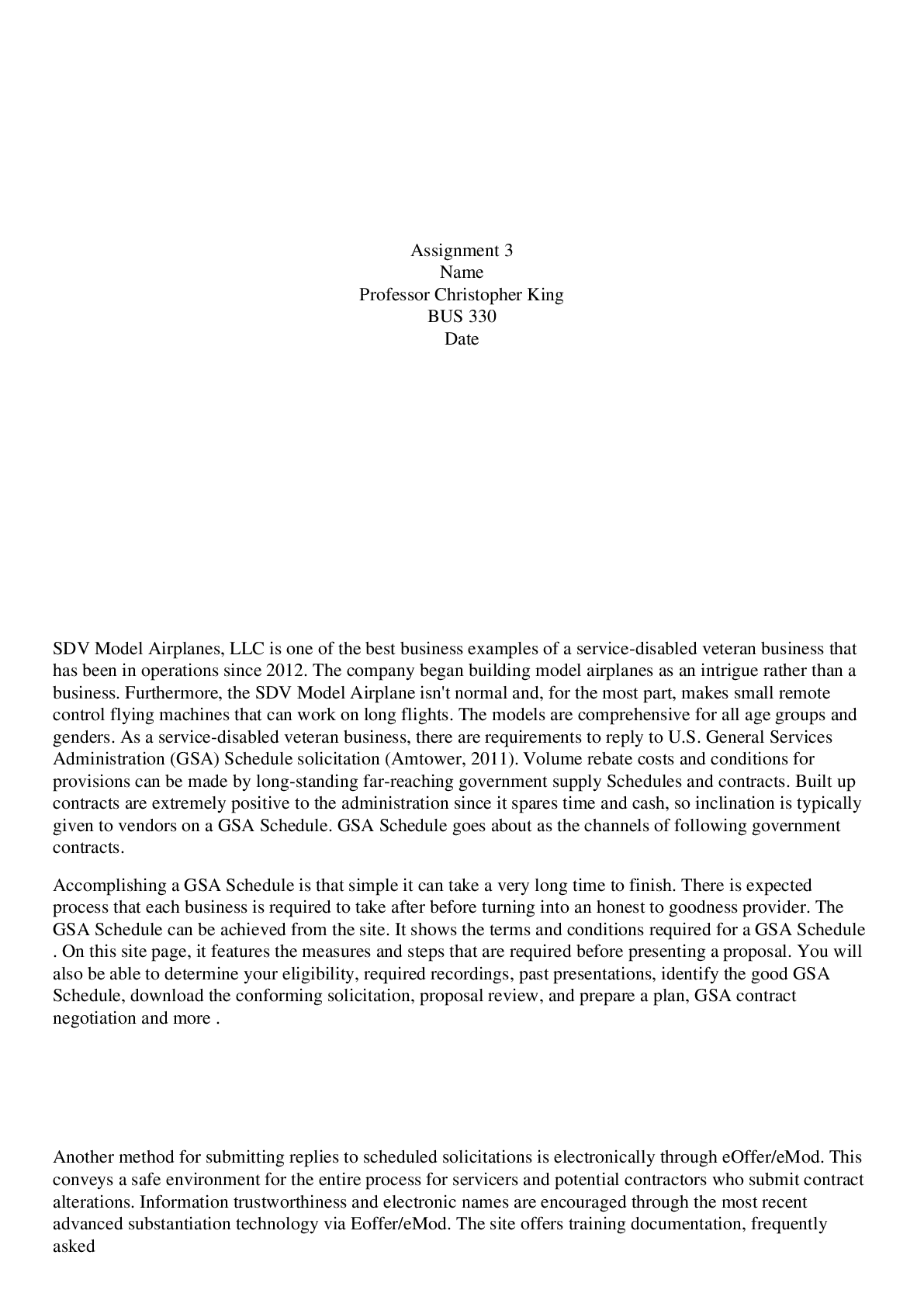 Preview image of BUS 330 Essay Assignment 3: GSA Wants You document