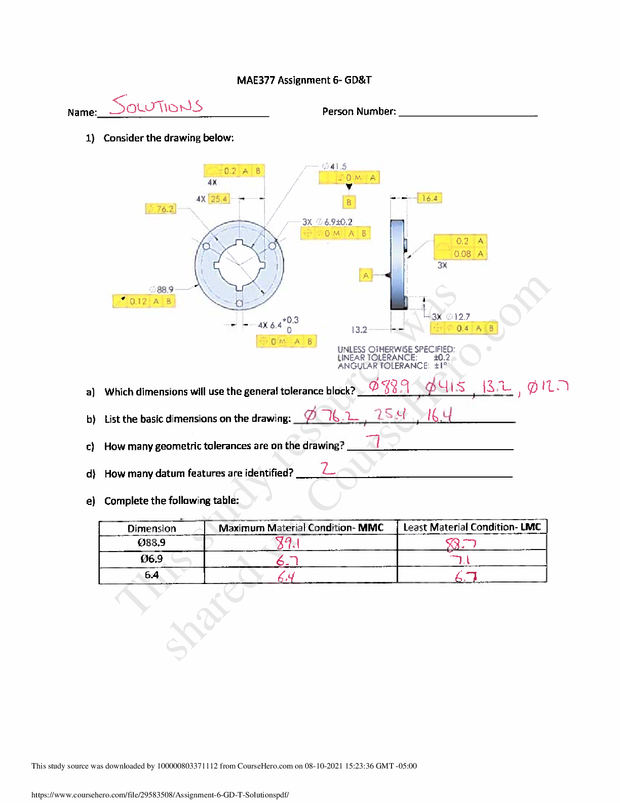Preview image for UNY Buffalo State CollegeMAE 377Assignment 6 GD_T Solutions