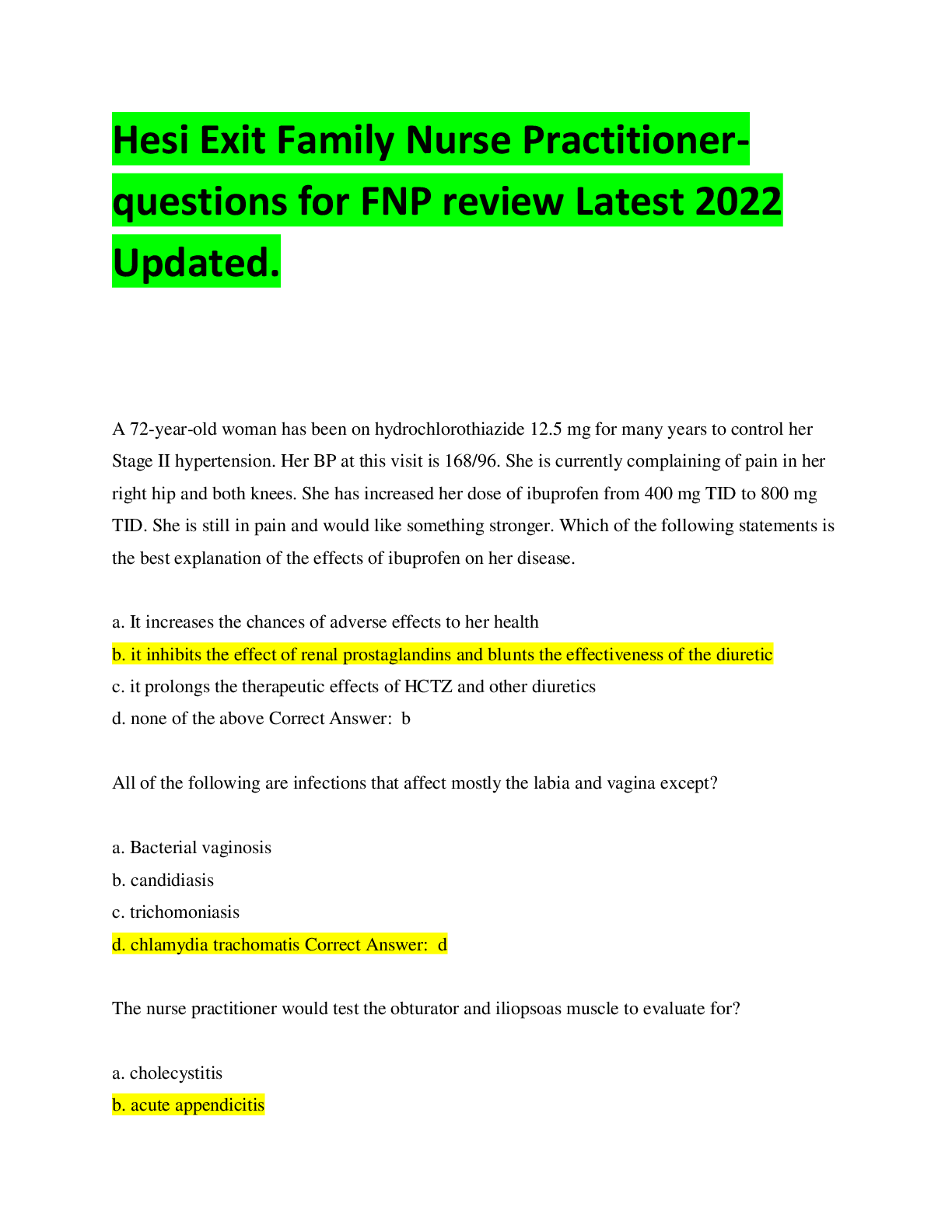 Preview of Hesi Exit Family Nurse Practitioner-questions for FNP review Latest updated.