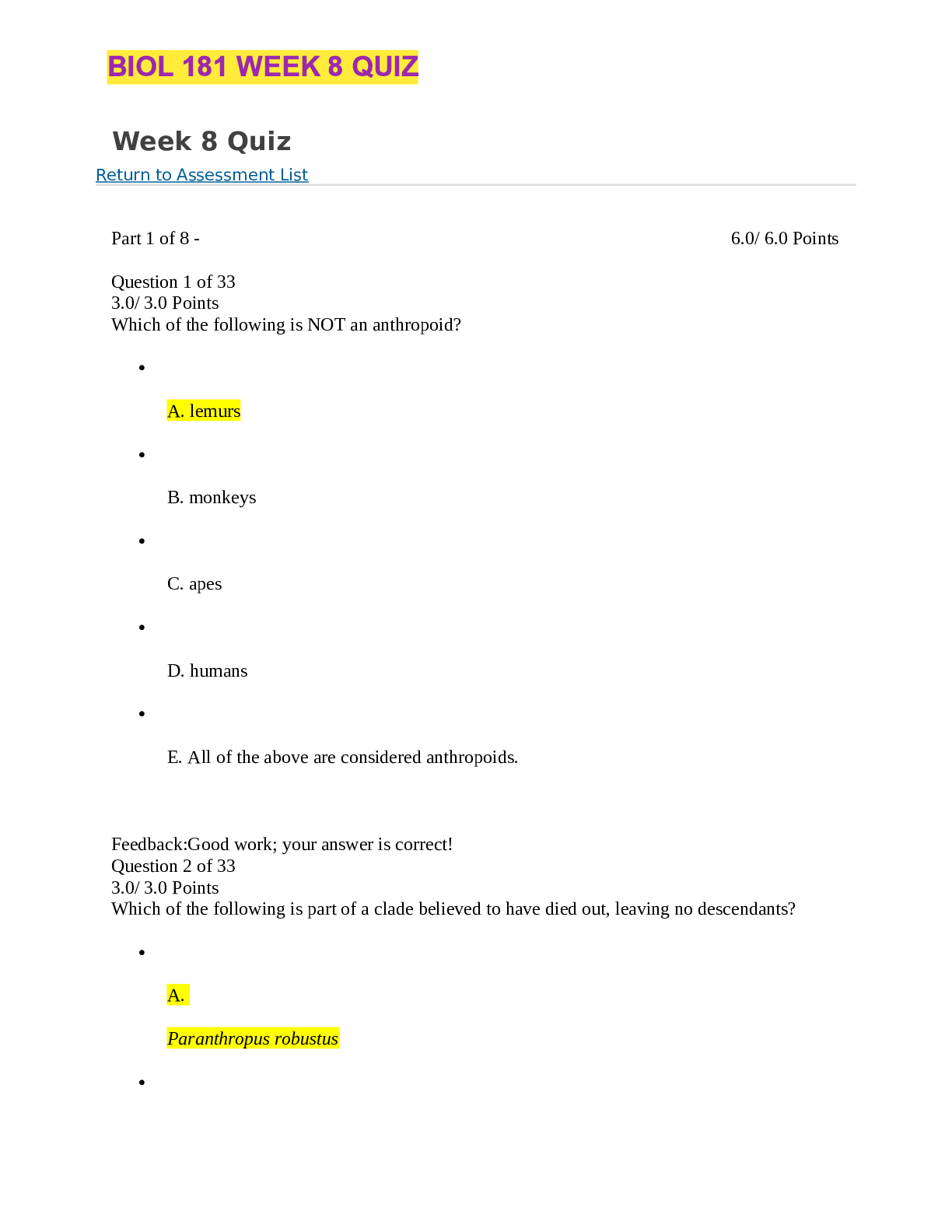 Preview image of BIOL 181 WEEK 8 QUIZ document