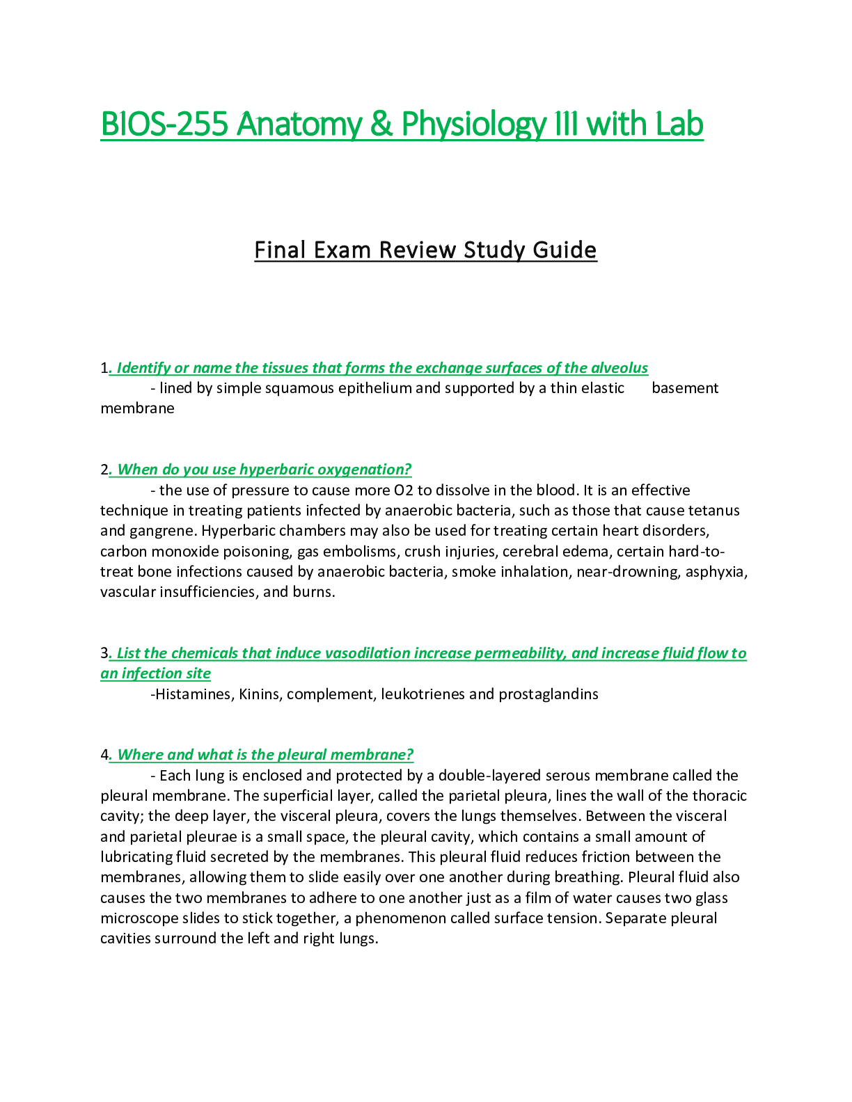 Summary BIOS 255 Final Exam Study Guide 2 / BIOS255 Final Exam Review ...