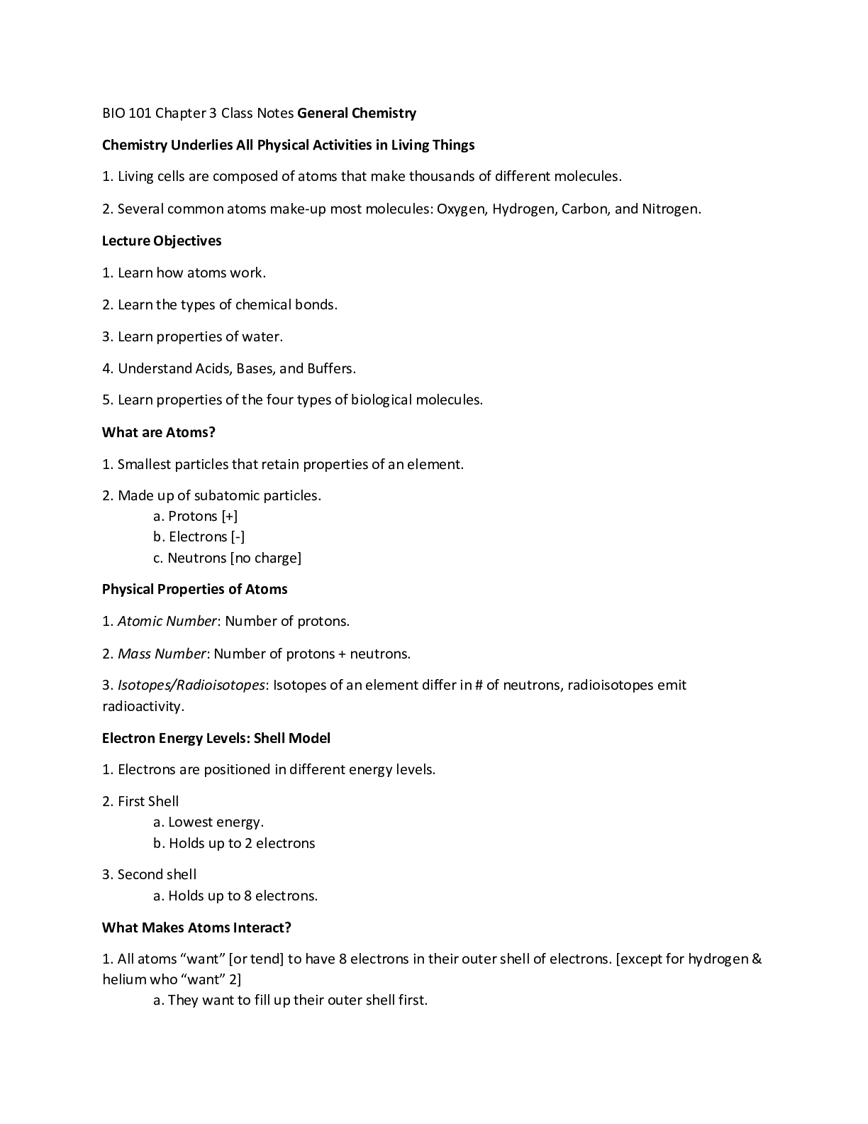 Preview image for BIO 101 Chapter 3 Class Notes [General Chemistry]