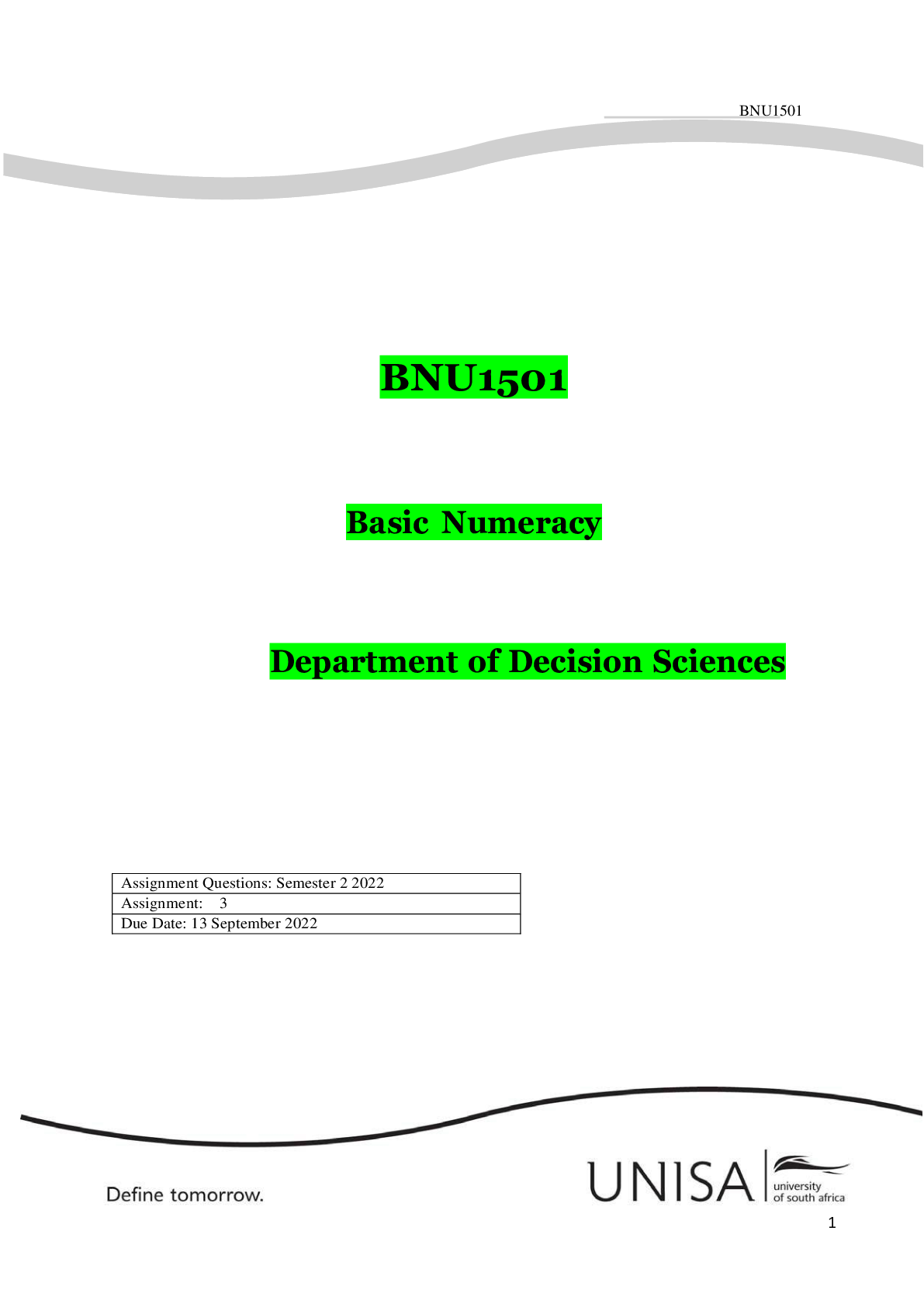 Preview of BNU1501 Basic Numeracy Department of Decision Sciences