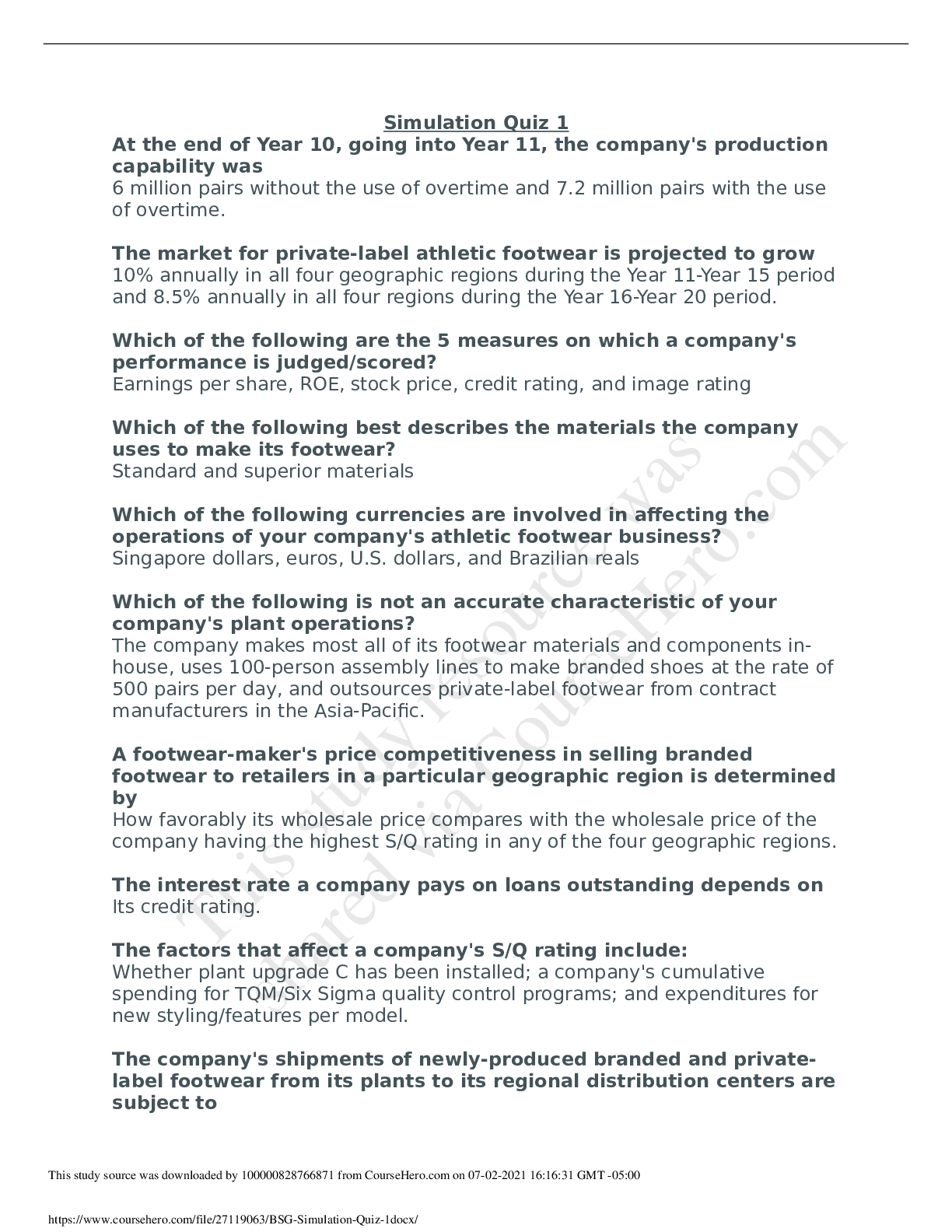 Preview image of BUSI 4900 BSG Simulation Quiz 1 document