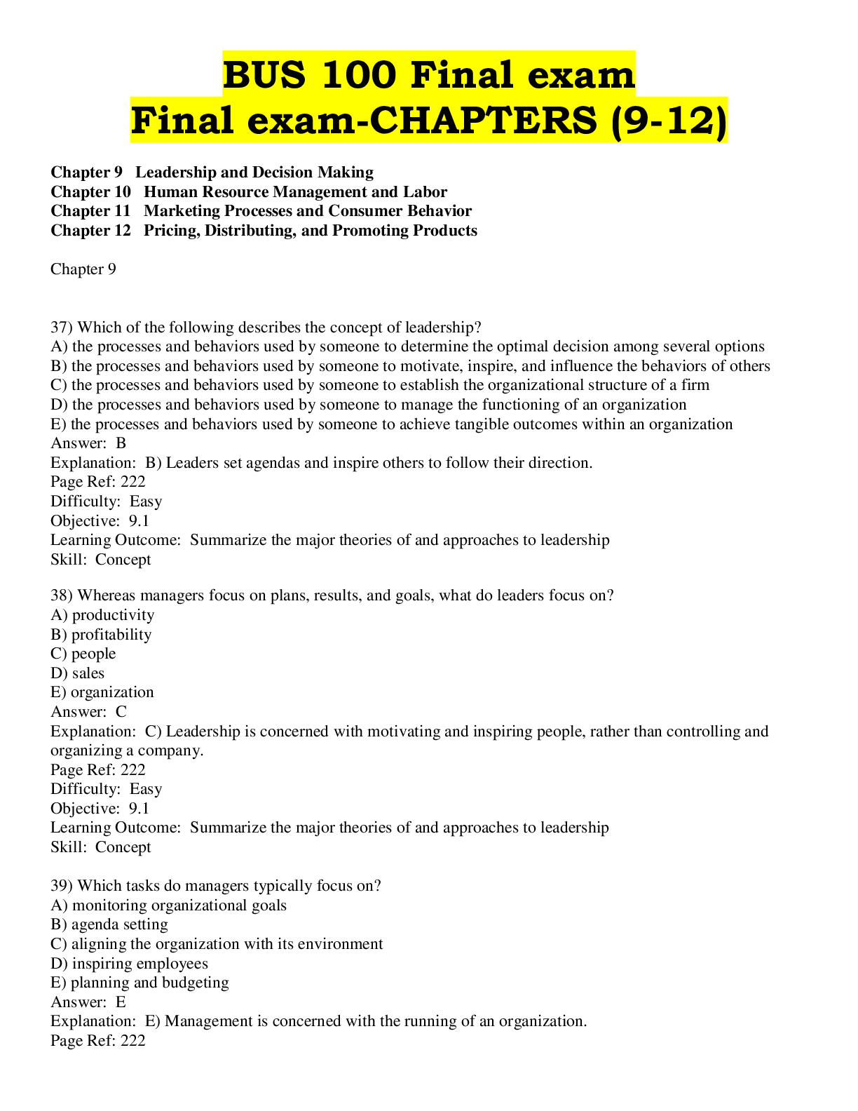 BUS 100 Final exam Final exam-CHAPTERS (14-17) | ScholarFriends