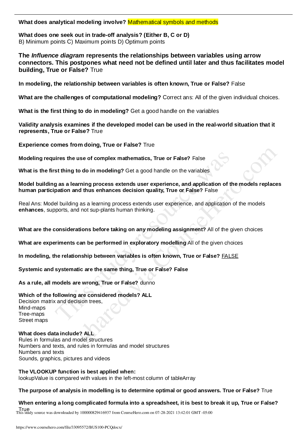 Preview image of SIM University BUS 100 PCQ document
