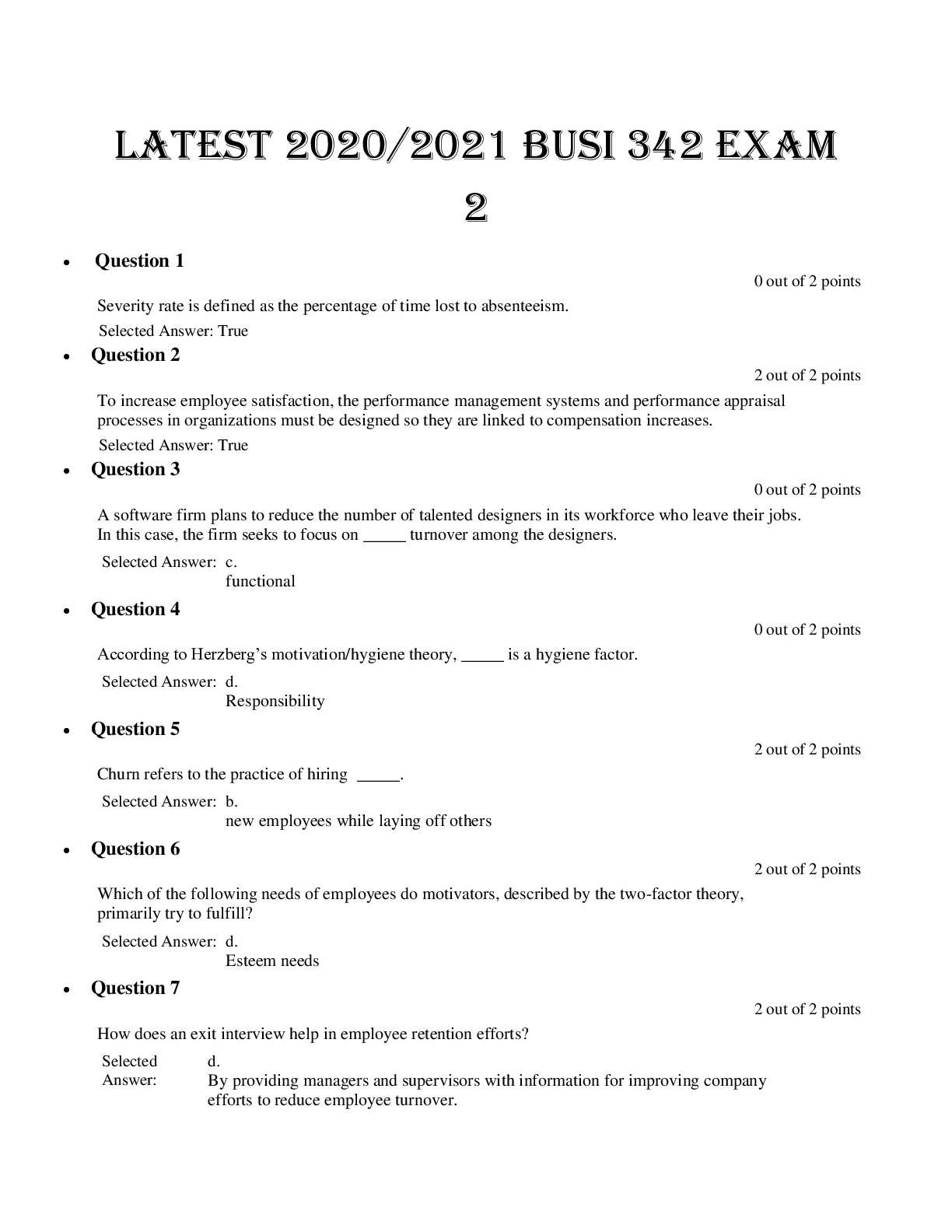 Preview image of Latest 2020/2021 BUSI 342 EXAM 2 document