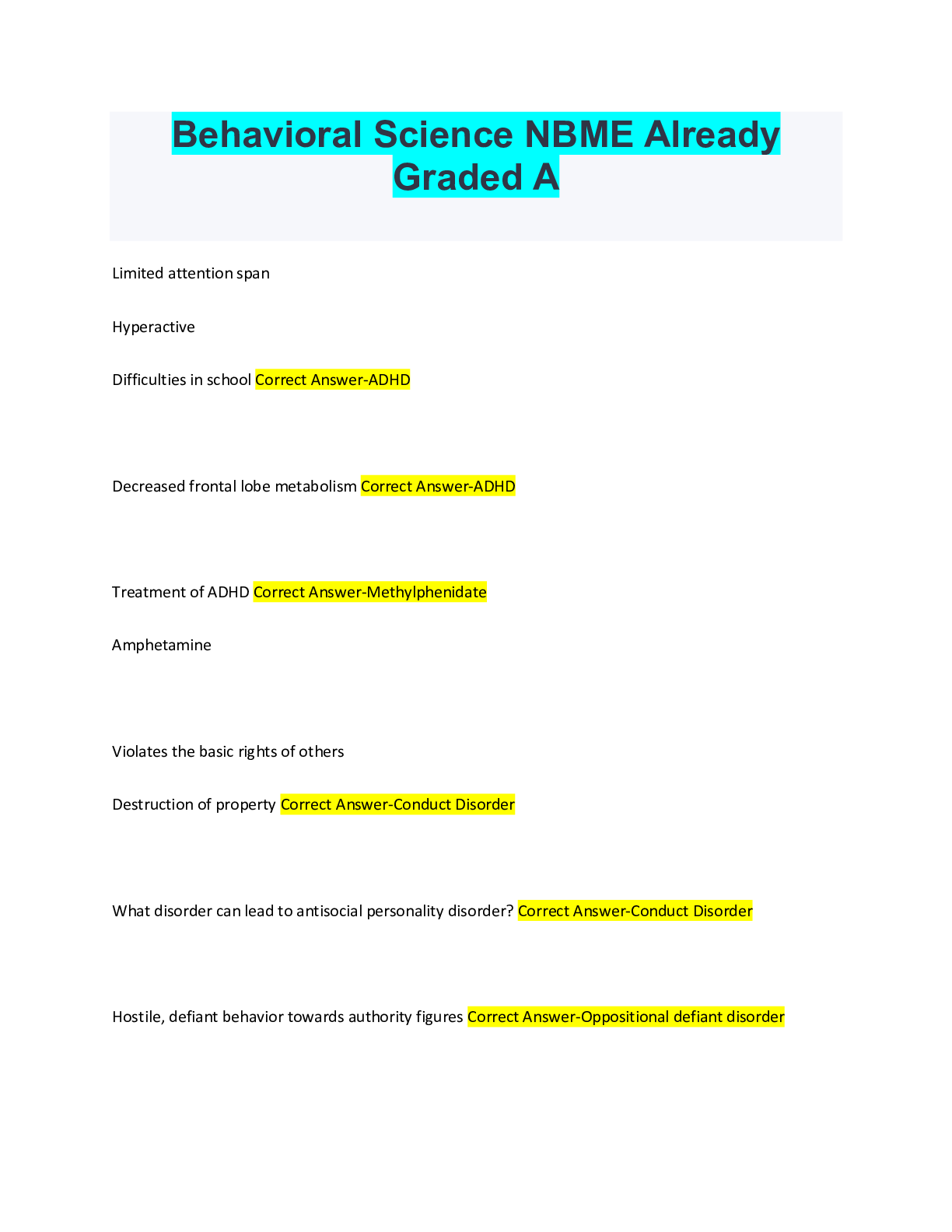 Behavioral Science NBME Already Graded A – Scholarfriends - Scholarfriends