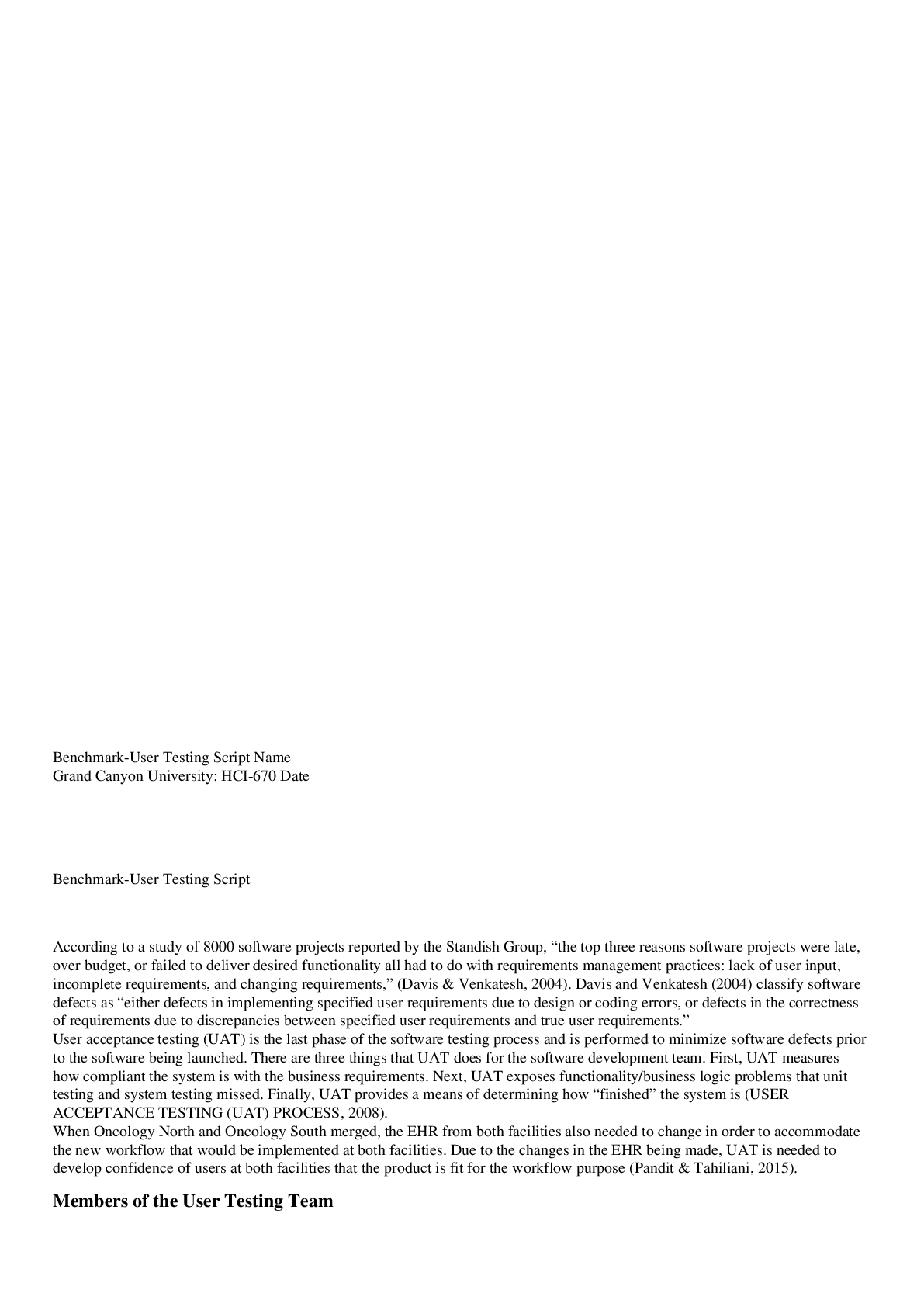 Preview image for Grand Canyon University - HCI- 670 Benchmark-User Testing Script. Latest 2022