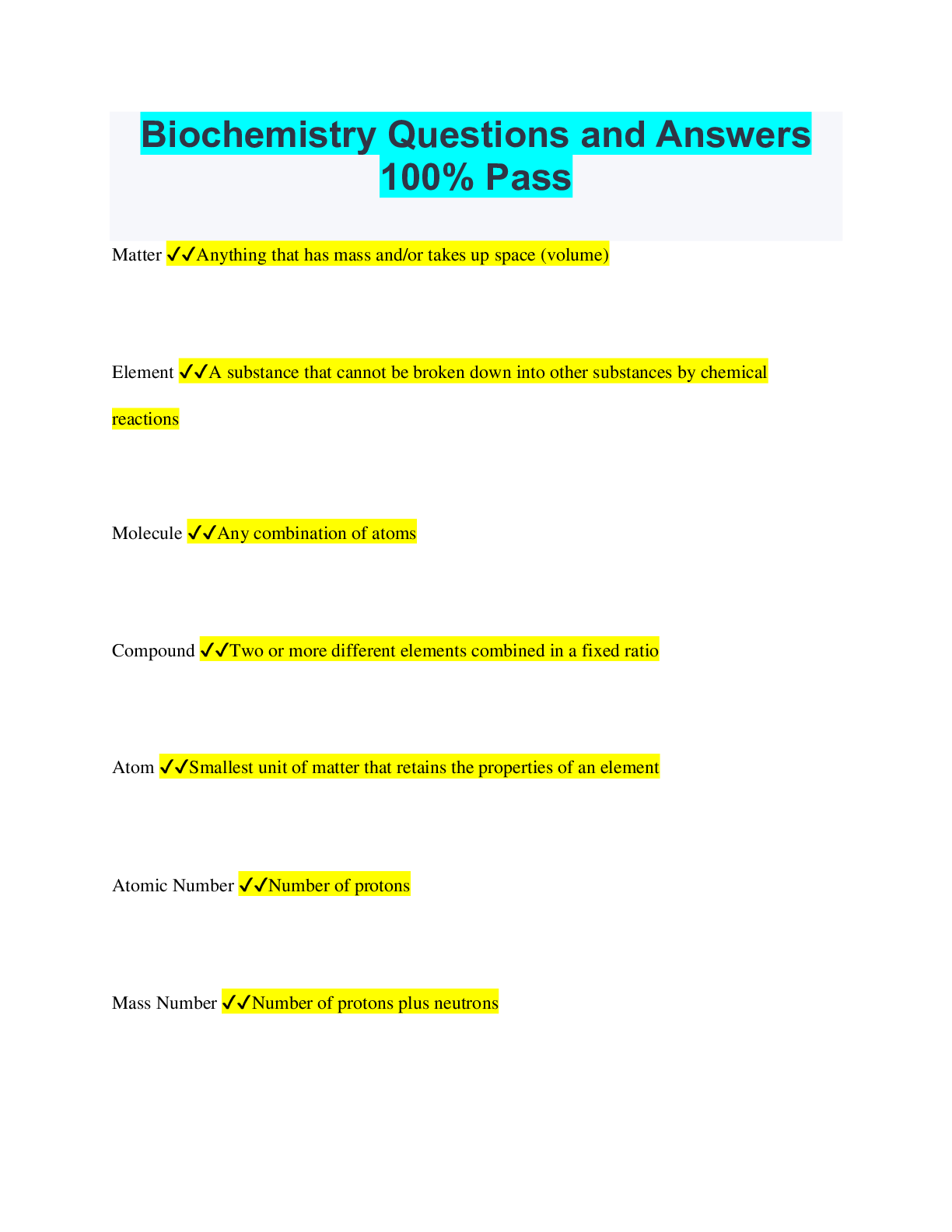 Biochemistry Questions and Answers 100% Pass – Scholarfriends ...