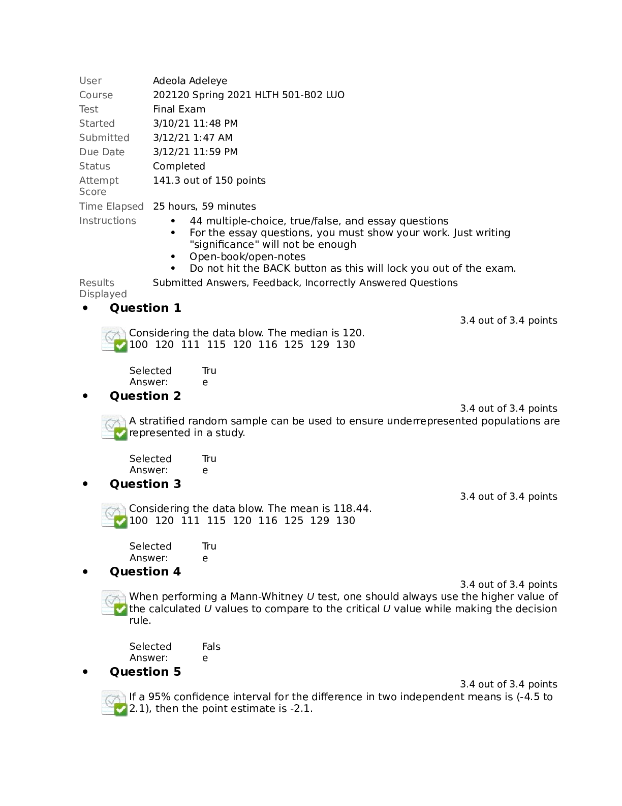 Preview image for Texas A&amp;M University - HLTH 501Biostastics final exam 2021