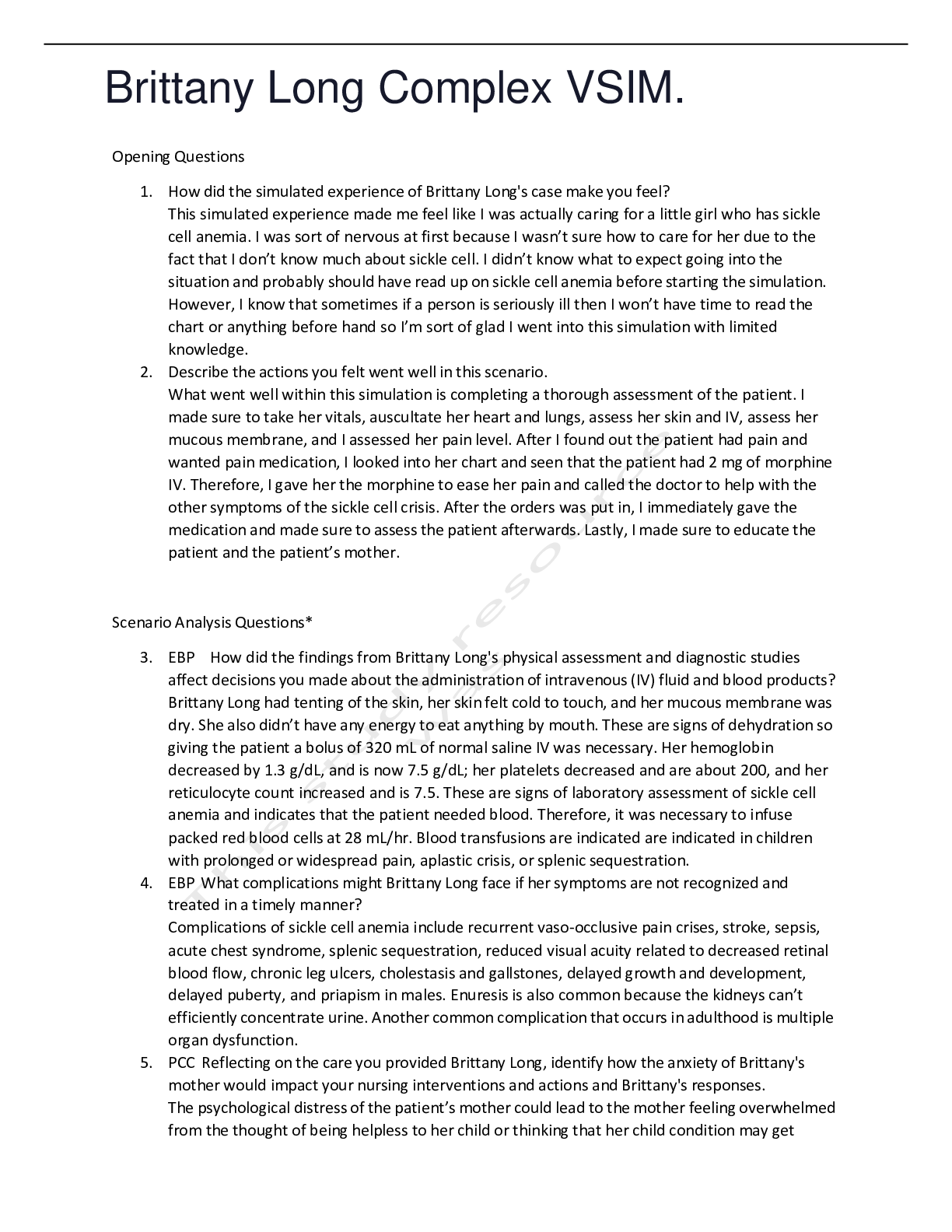 Preview image of Brittany Long Complex VSIM.,WELL EXPLAINED 100% CORRECT. document