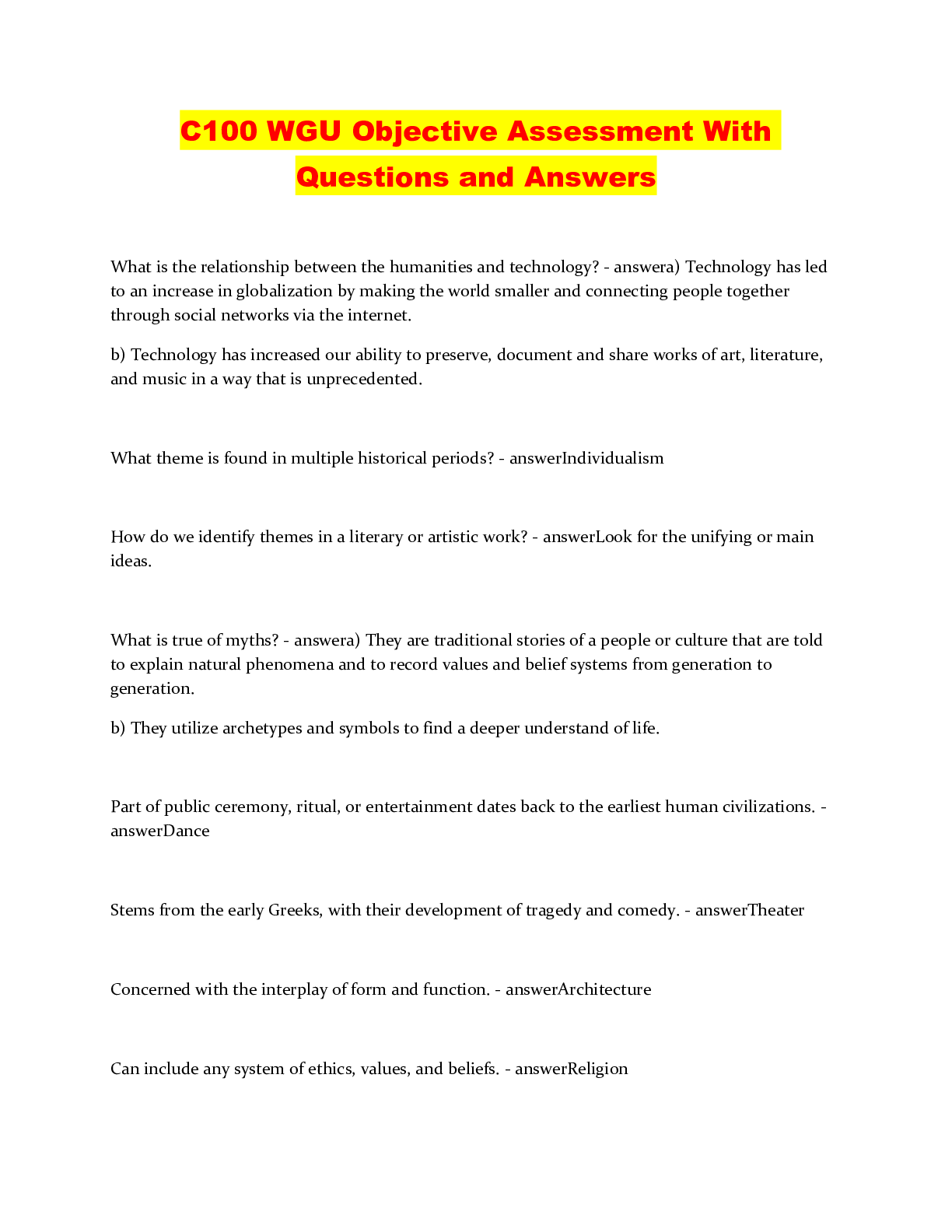 C100 WGU Objective Assessment With Questions and Answers | ScholarFriends
