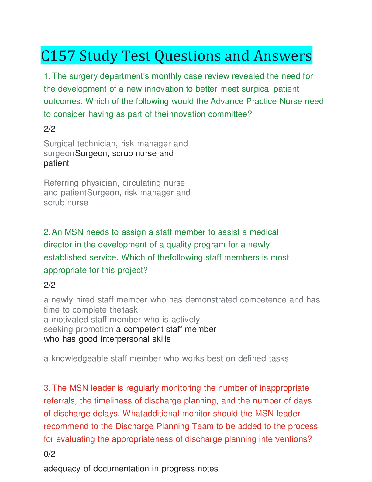 Preview image of WGU C157 - Study Test 2020 (100% correct) document