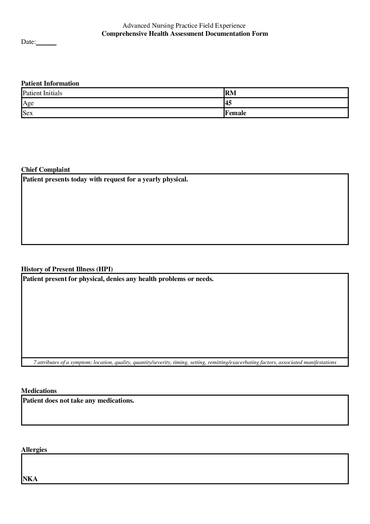 Preview image of NURSING C350  Comprehensive Health Assessment Documentation Form document