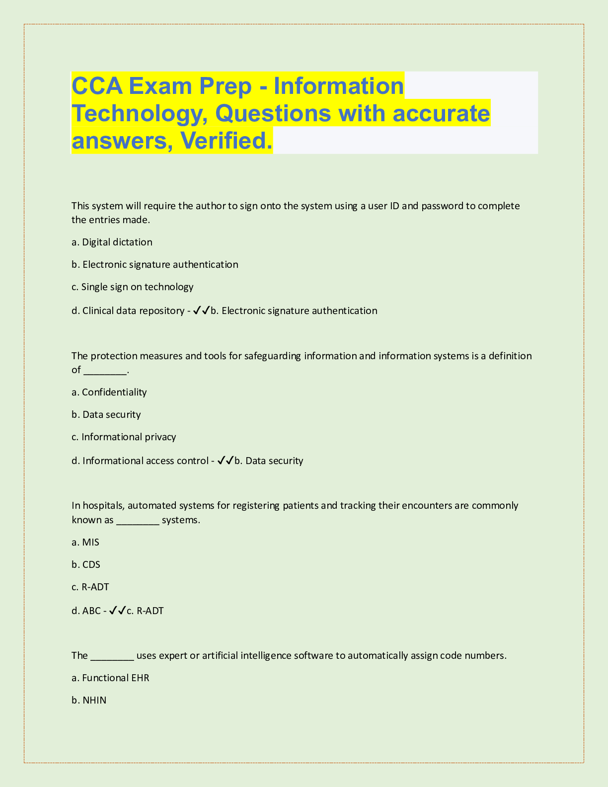 CCA Exam Prep - Information Technology, Questions with accurate answers ...
