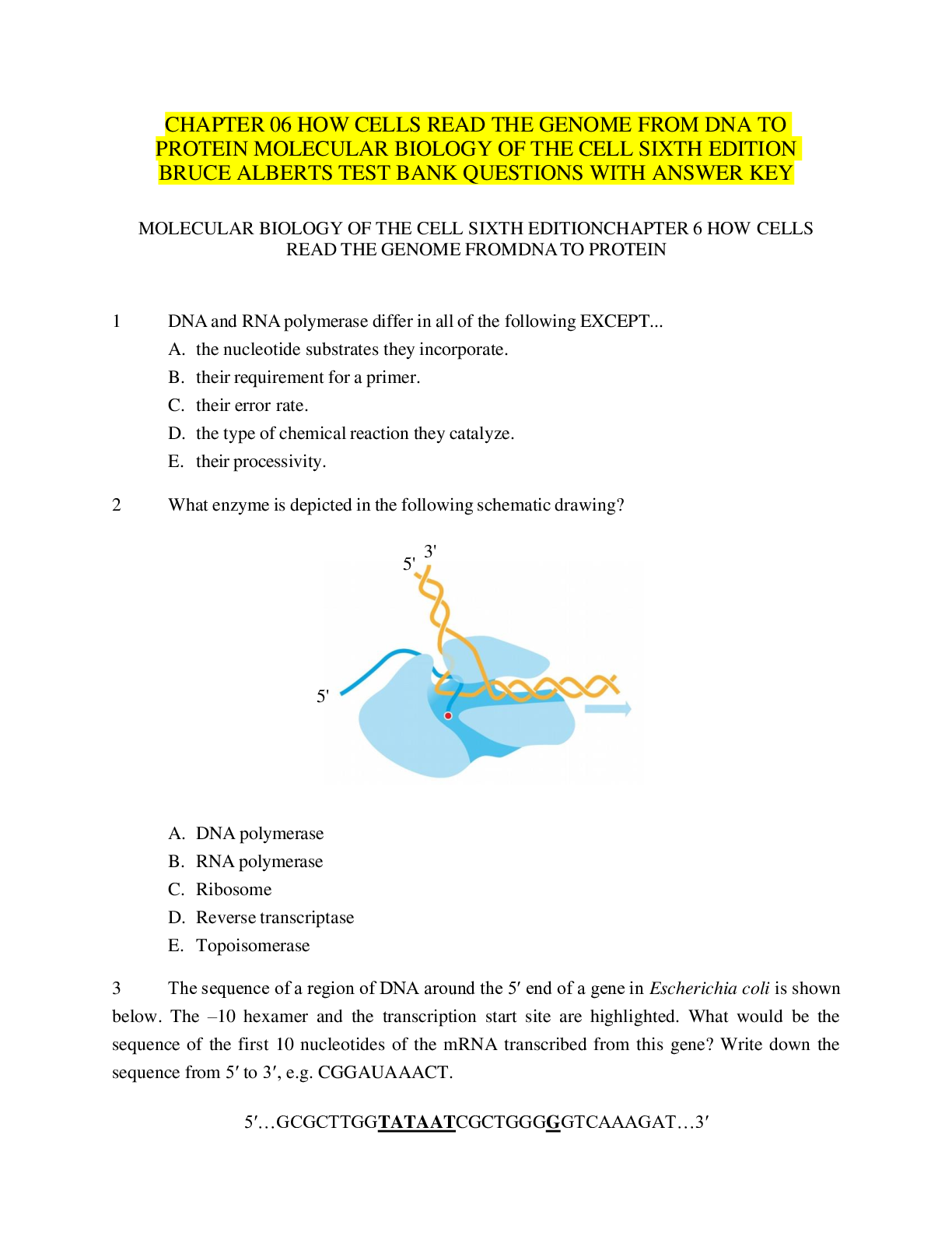 CHAPTER 06 HOW CELLS READ THE GENOME FROM DNA TO PROTEIN MOLECULAR ...