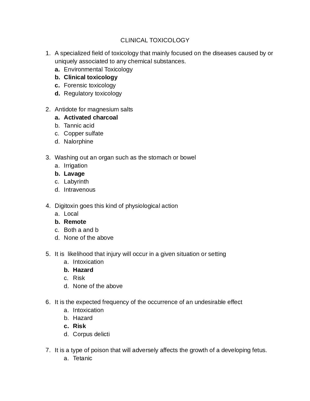 Preview image for CLINICAL TOXICOLOGY exam.docx