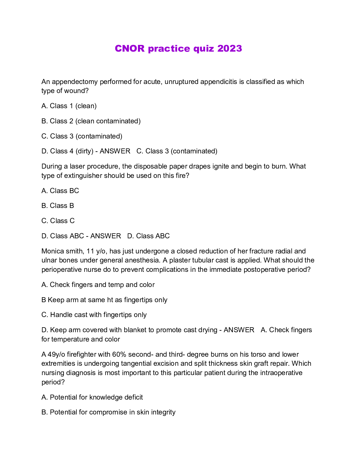CNOR practice quiz 2023 - Scholarfriends
