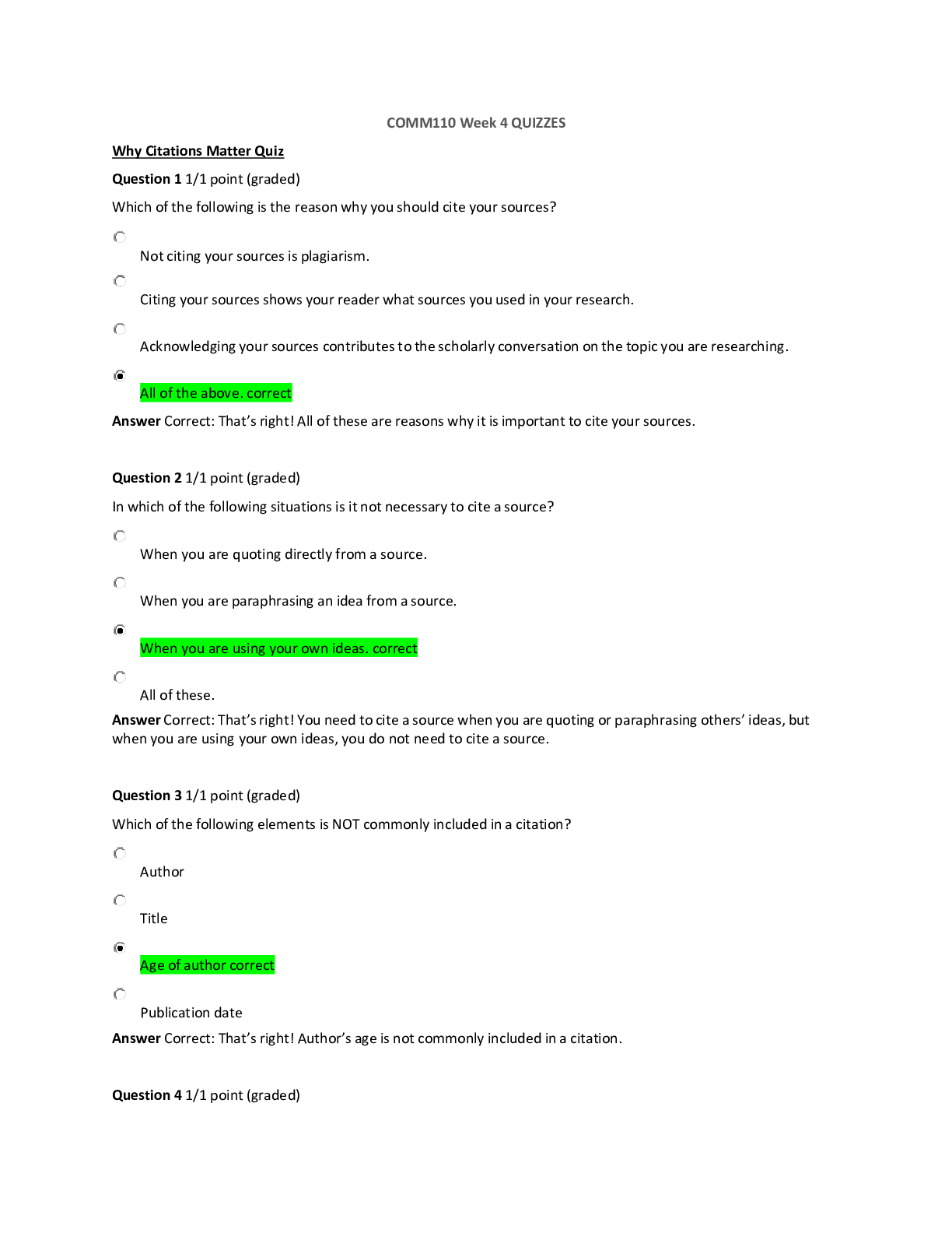 Preview image for American Military University COMM 110 Week 4 (answered) | COMM110 Week 4 QUIZZES 2021/2022.