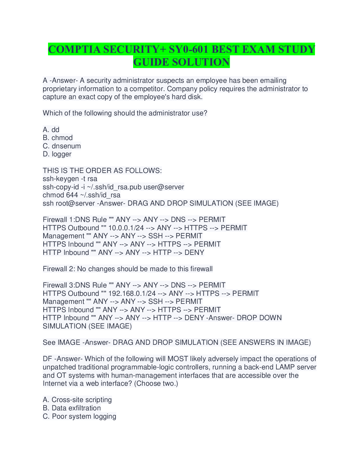 COMPTIA SECURITY+ SY0-601 BEST EXAM STUDY GUIDE SOLUTION ...