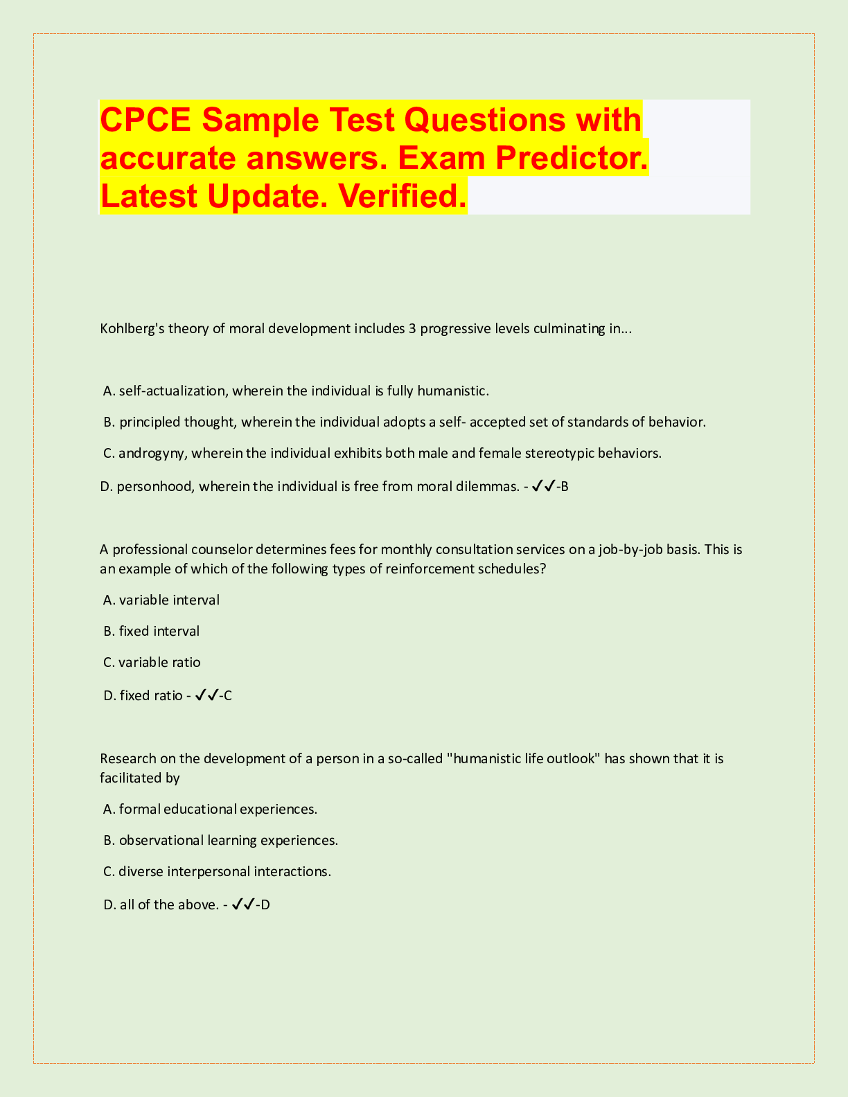 CPCE Sample Test Questions with accurate answers. Exam Predictor. La ...
