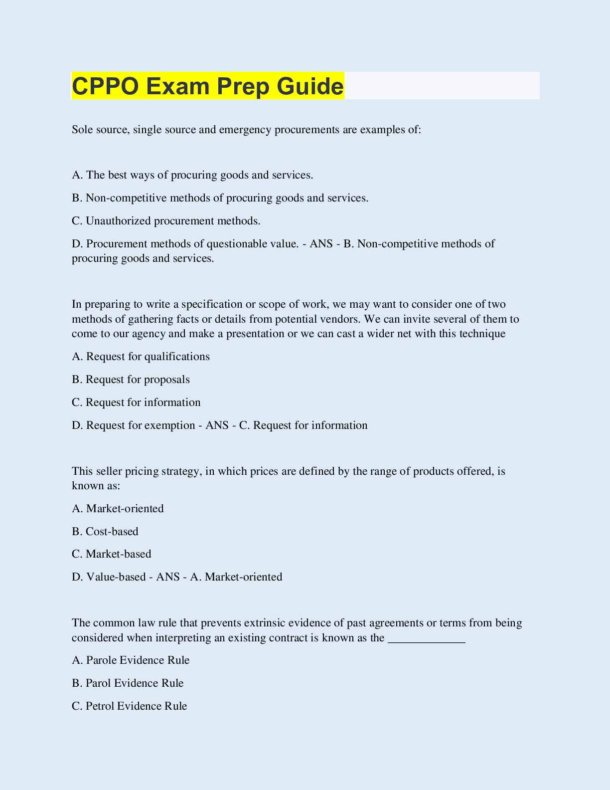 CPPO Exam Prep Guide | 90 Questions with 100% Correct Answers | Upda ...
