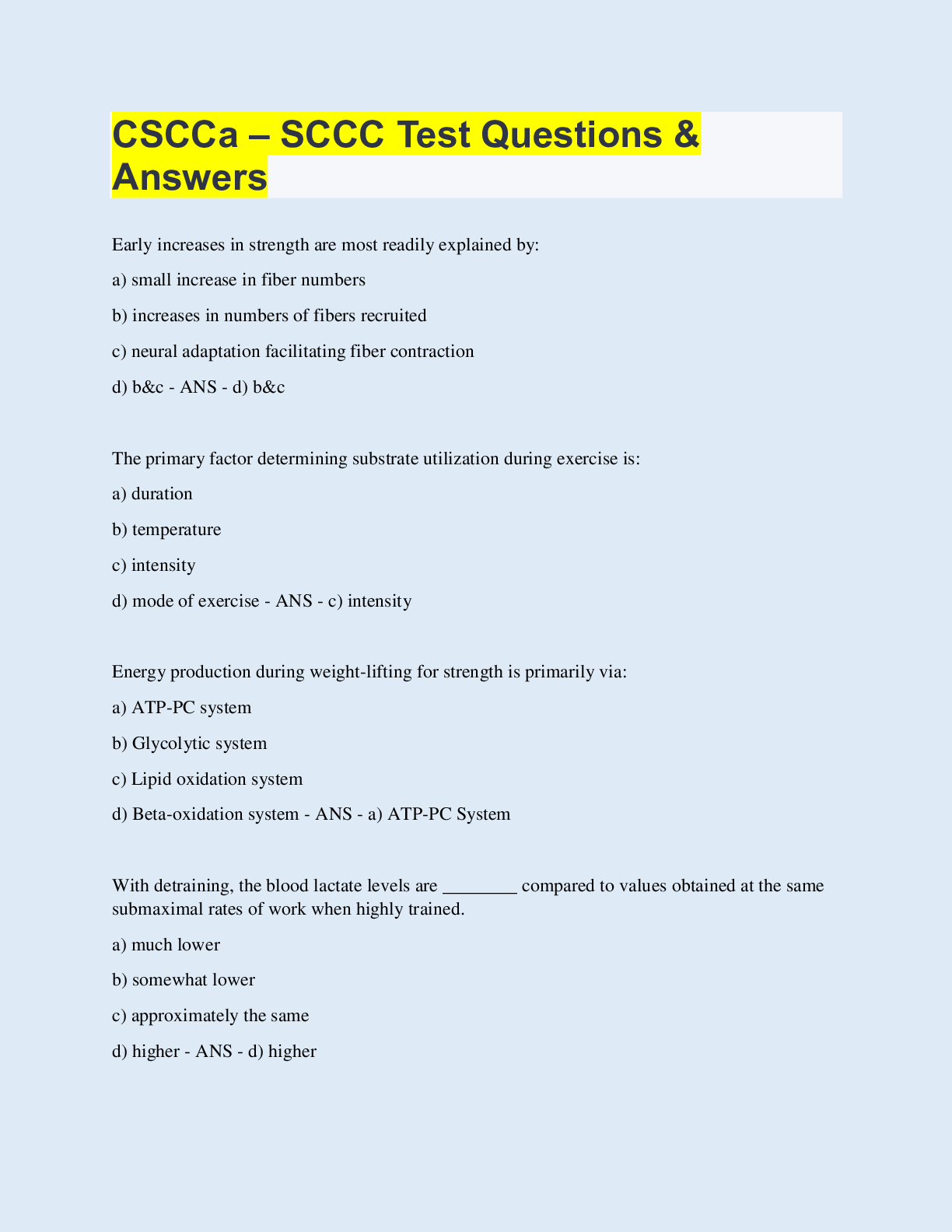 Preview image for CSCCa – SCCC Test Questions & Answers  | 125 Questions with 100% Correct Answers | Updated & Verified | 24 Pages