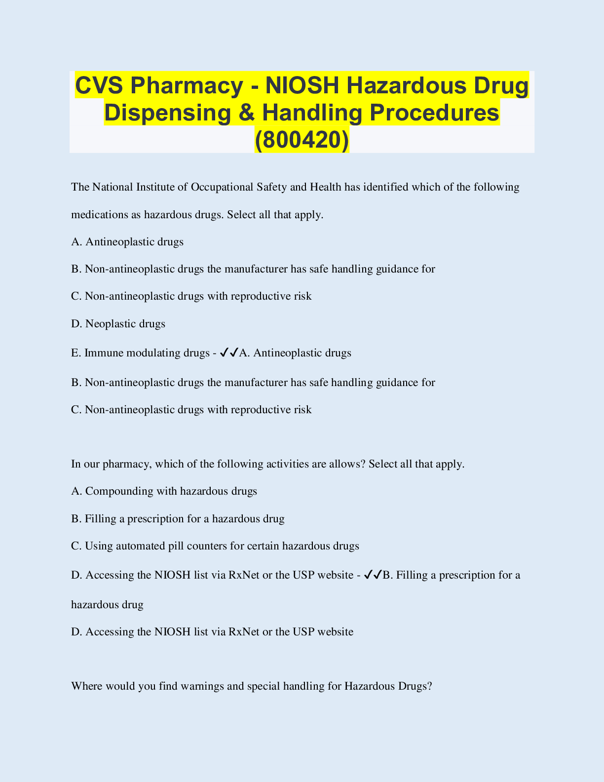 CVS Pharmacy - NIOSH Hazardous Drug Dispensing & Handling Procedures ...