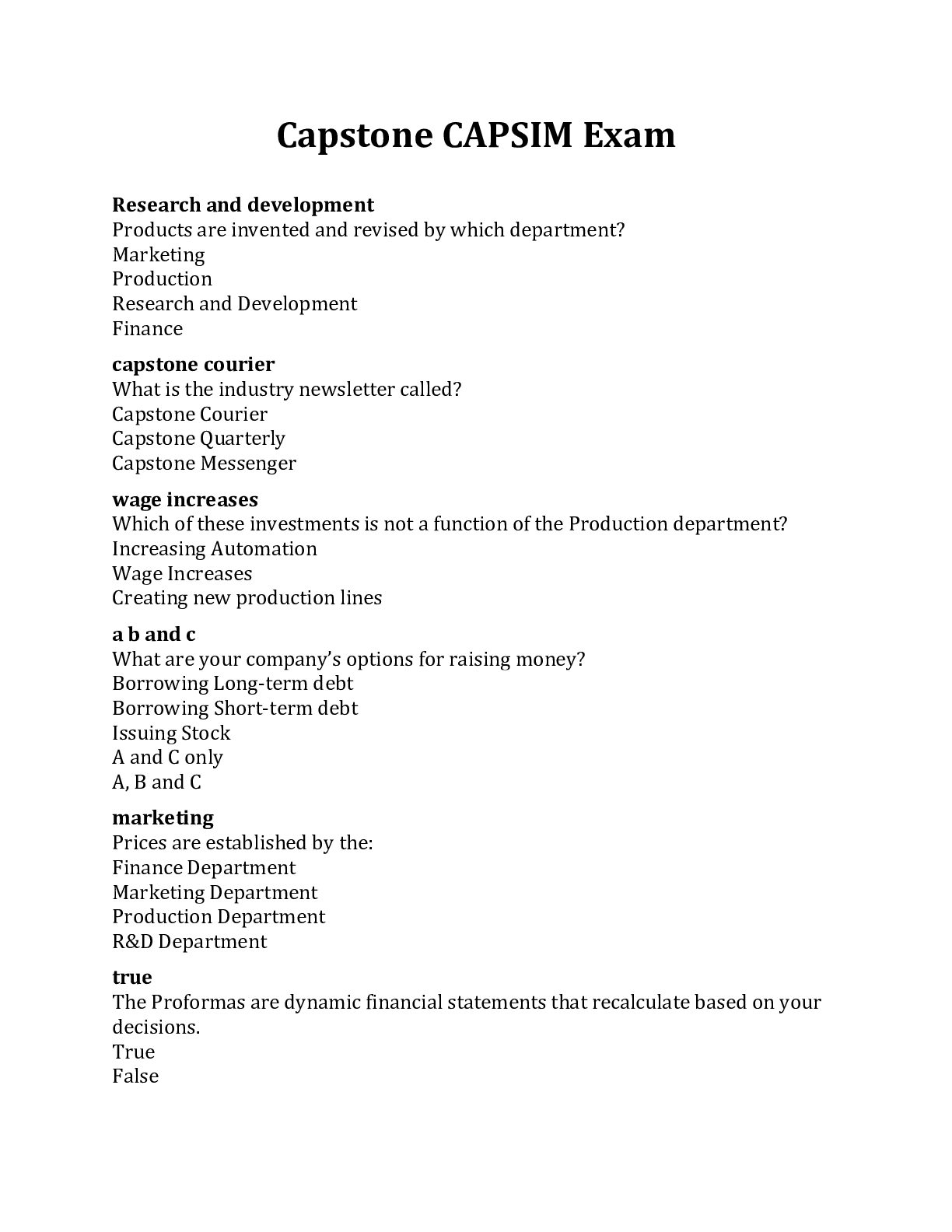 Capstone CAPSIM Exam Passed Questions And Answers | ScholarFriends