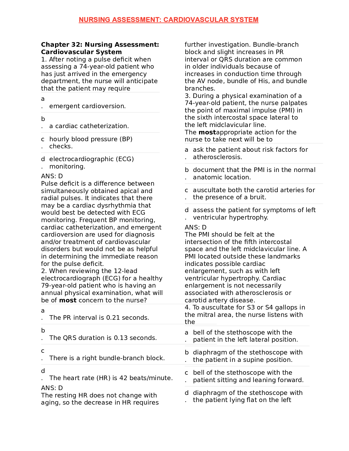 Preview image of NURSING ASSESSMENT: CARDIOVASCULAR SYSTEM document