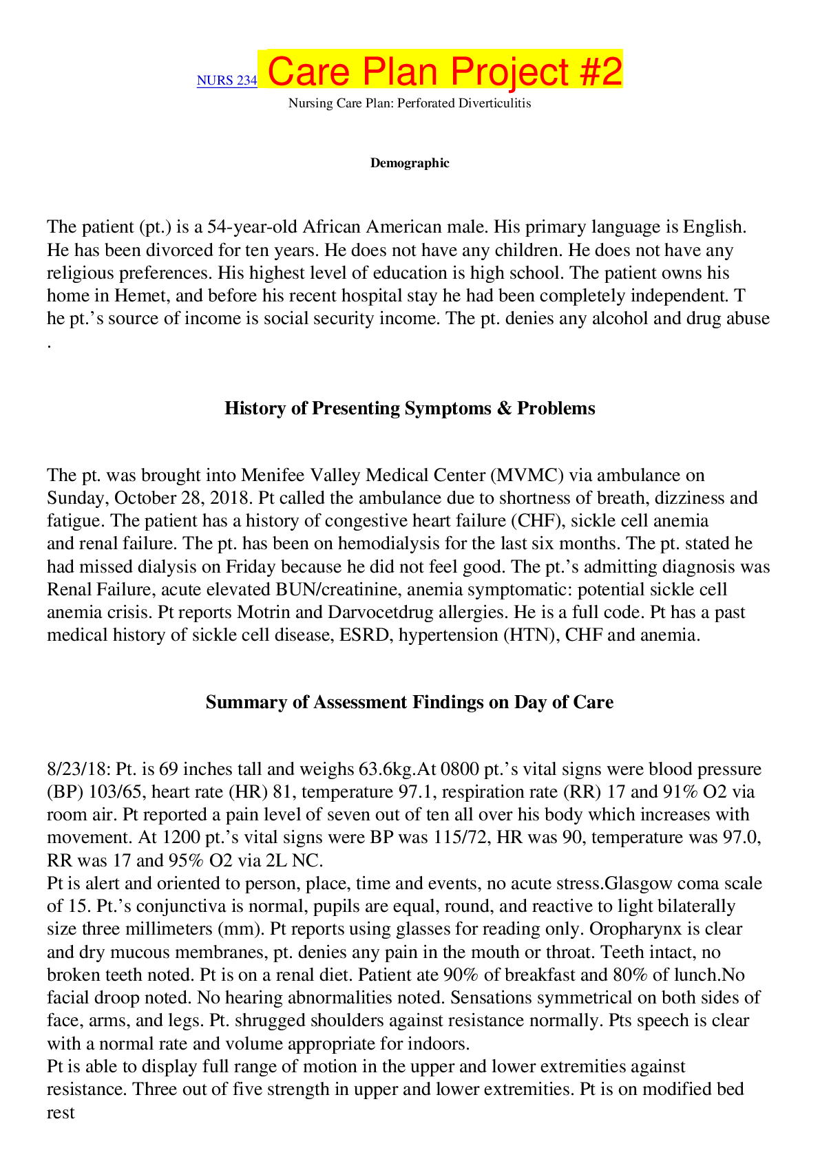 Preview image of NURS 234 Care Plan Project #2,100% CORRECT document