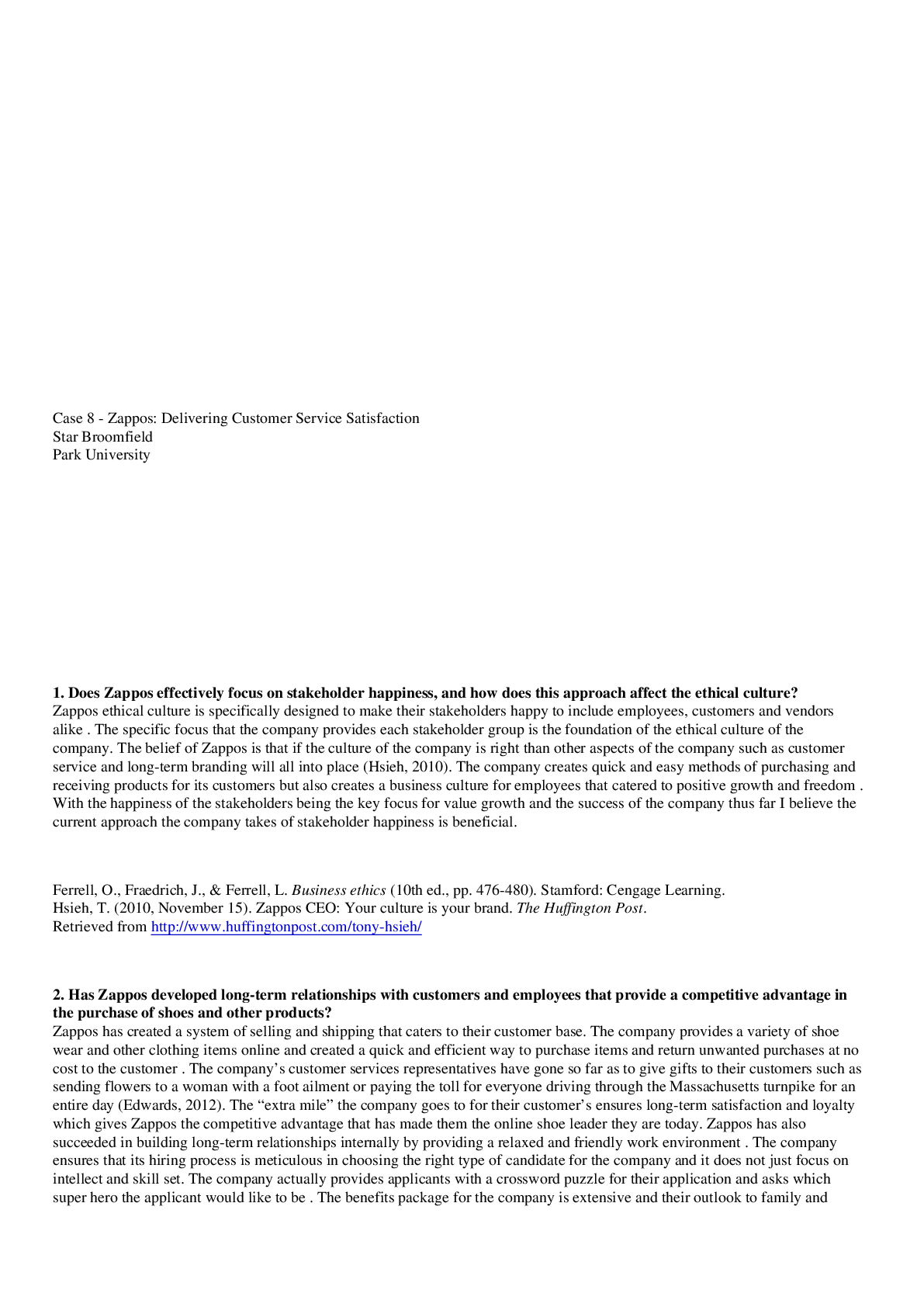 Preview image of [Solved] Case 8 Zappos Delivering Customer Service Satisfaction Unit 3 document