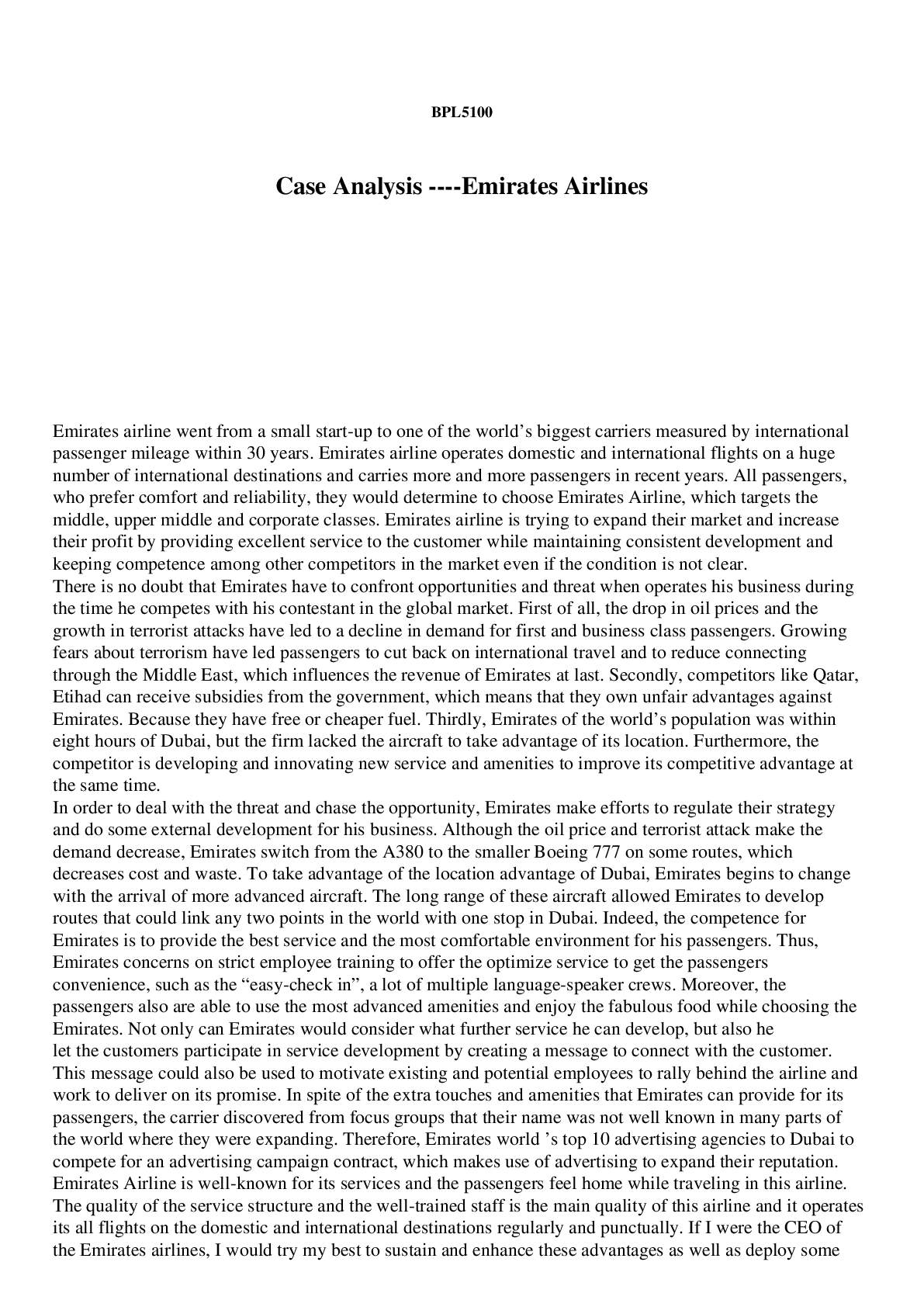 Preview image of [Solved] Case Analysis Emirates Airlines document